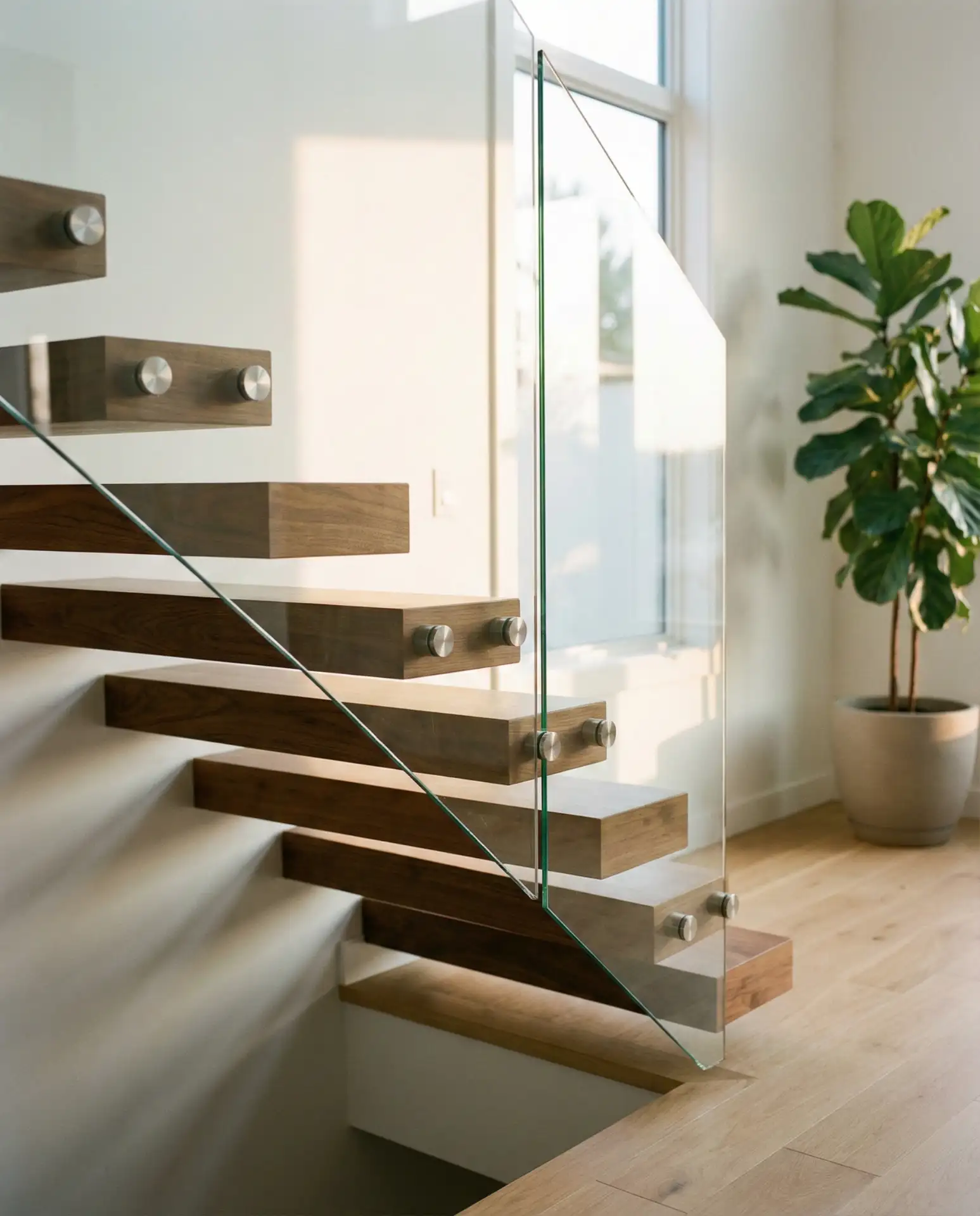 Floating Wooden Treads with Glass Railings 1