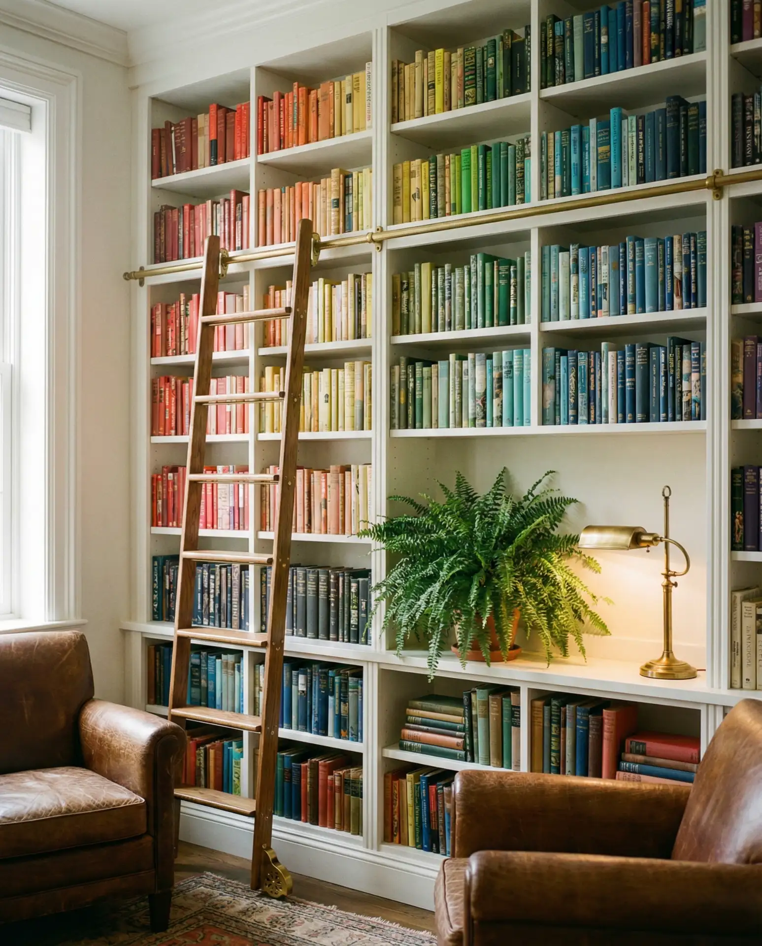 Floor-to-Ceiling Shelving with Rolling Ladder 2