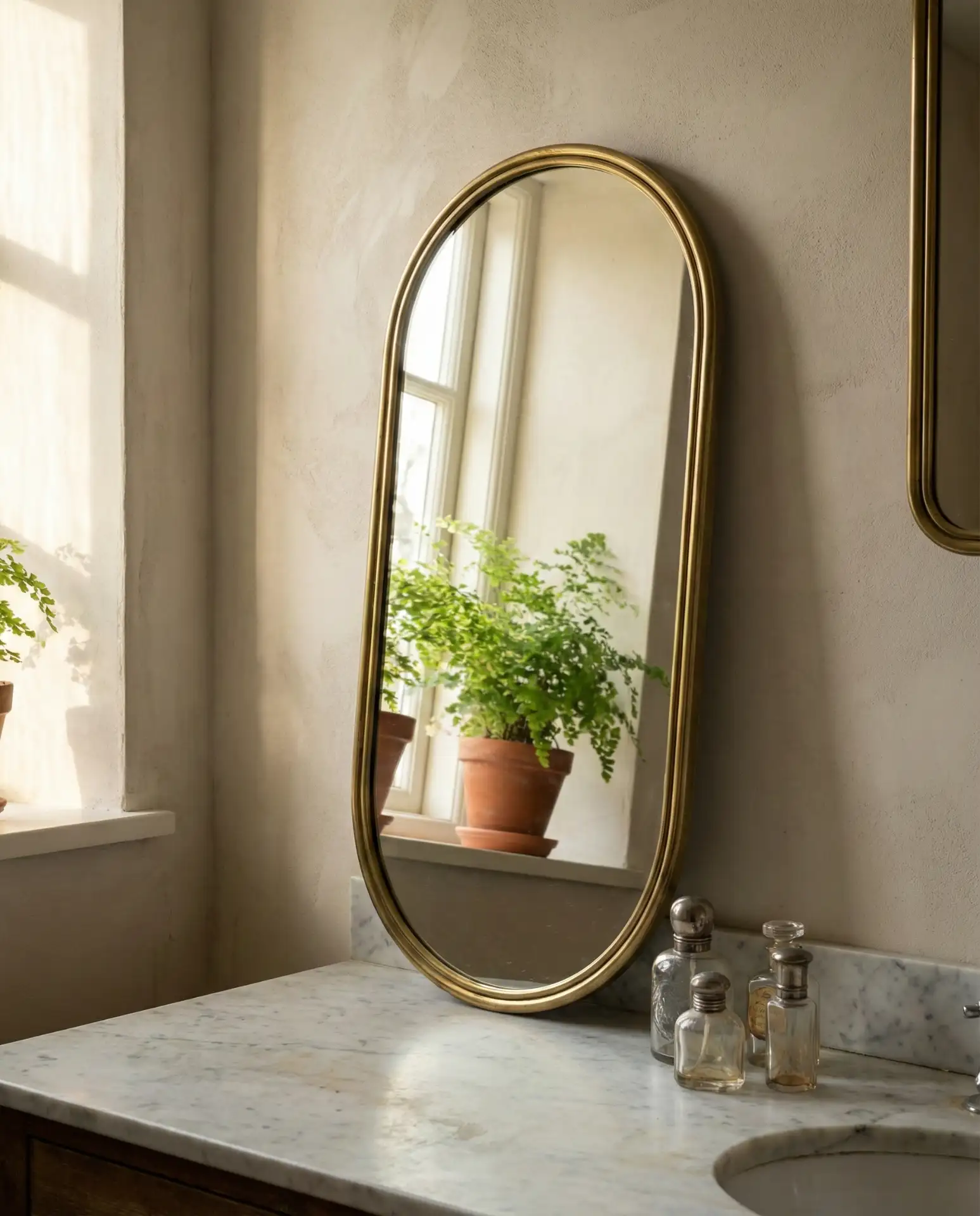 Freestanding Oval Mirror with Brass Frame 2