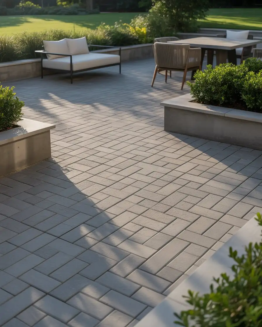 Geometric Paver Patio with Built-In Planters 2