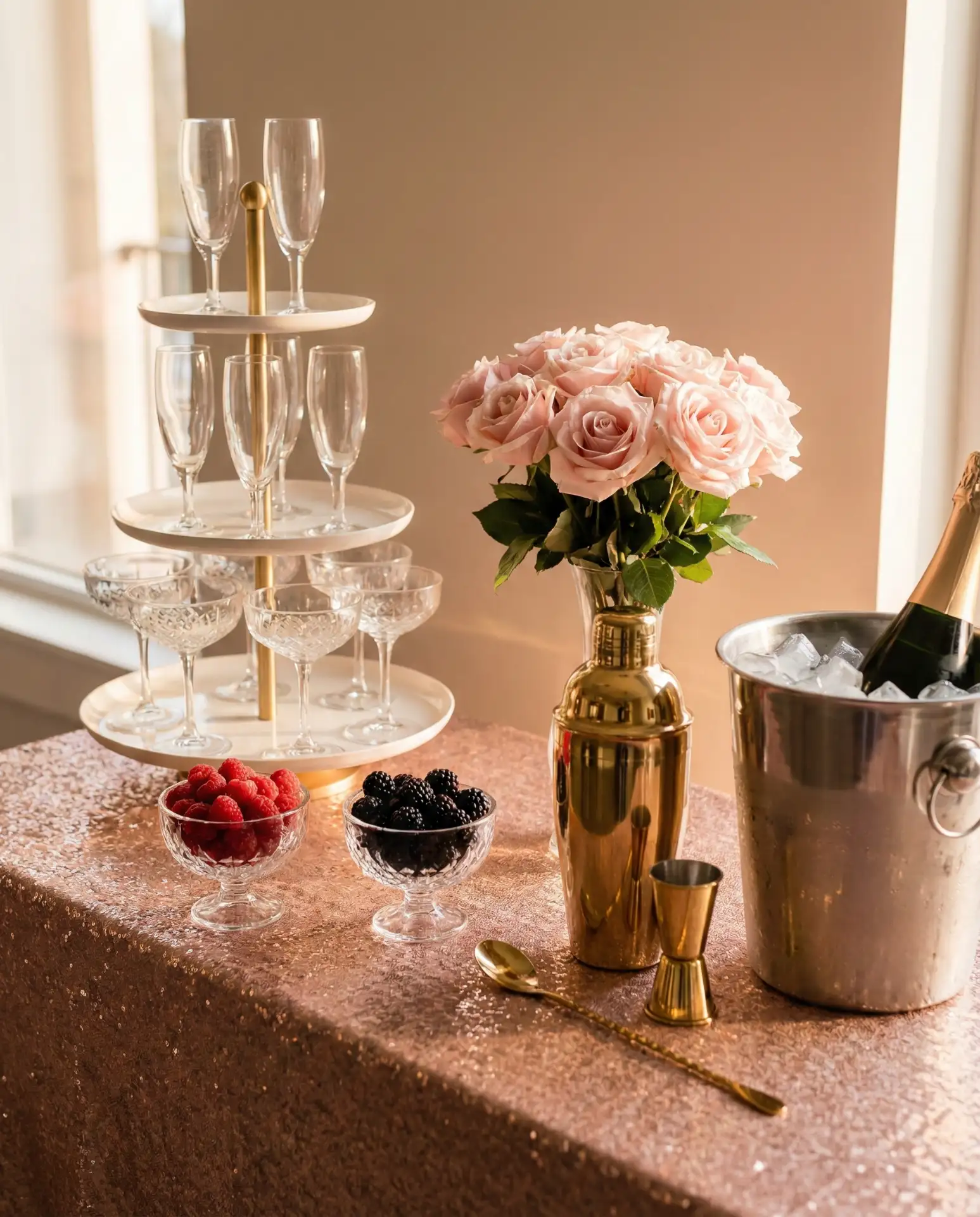 Glamorous Champagne Bar Buffet Setup 2