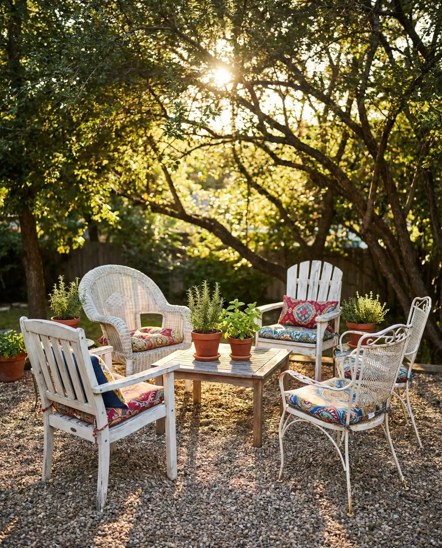Gravel Patio with Salvaged Seating 2