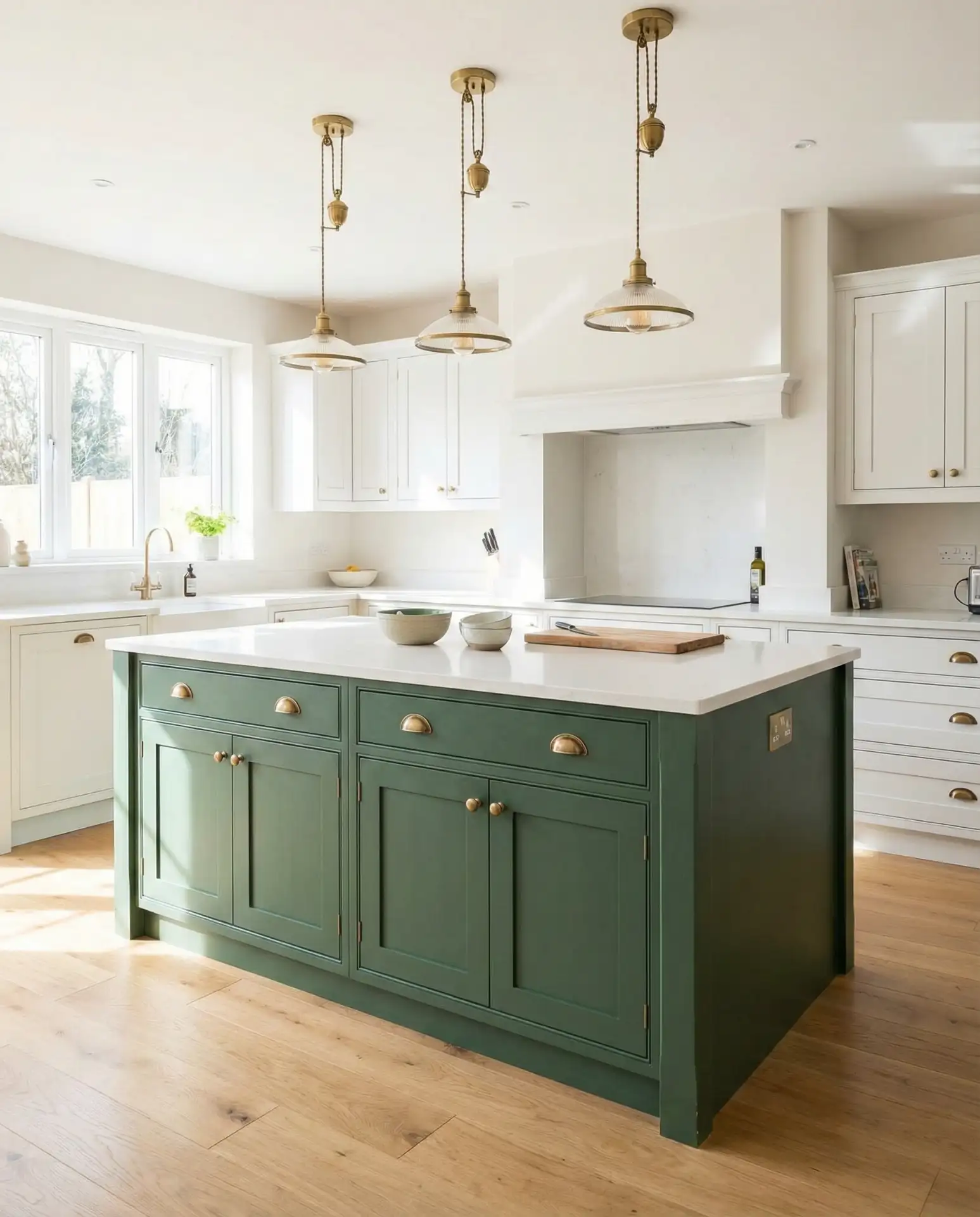 Green Island with White Perimeter and Brass Details 1