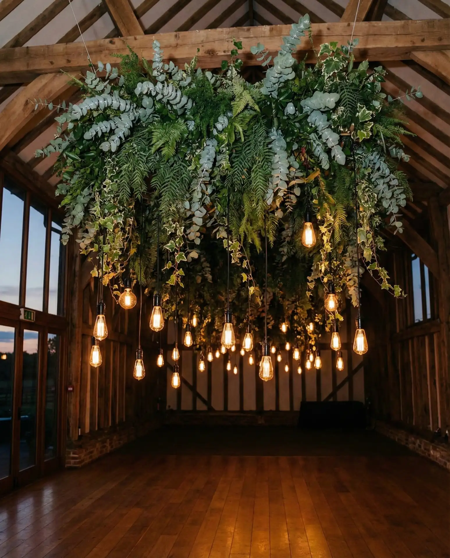 Hanging Canopy with Greenery and Edison Bulbs 1