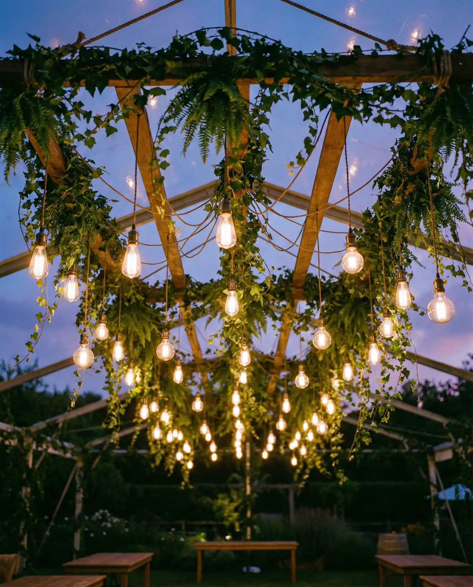 Hanging Canopy with Greenery and Edison Bulbs 2