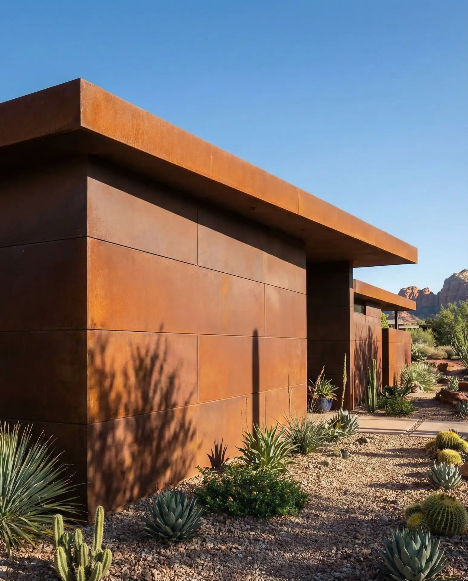 Horizontal Metal Panel Fence in Cor-Ten Steel 2