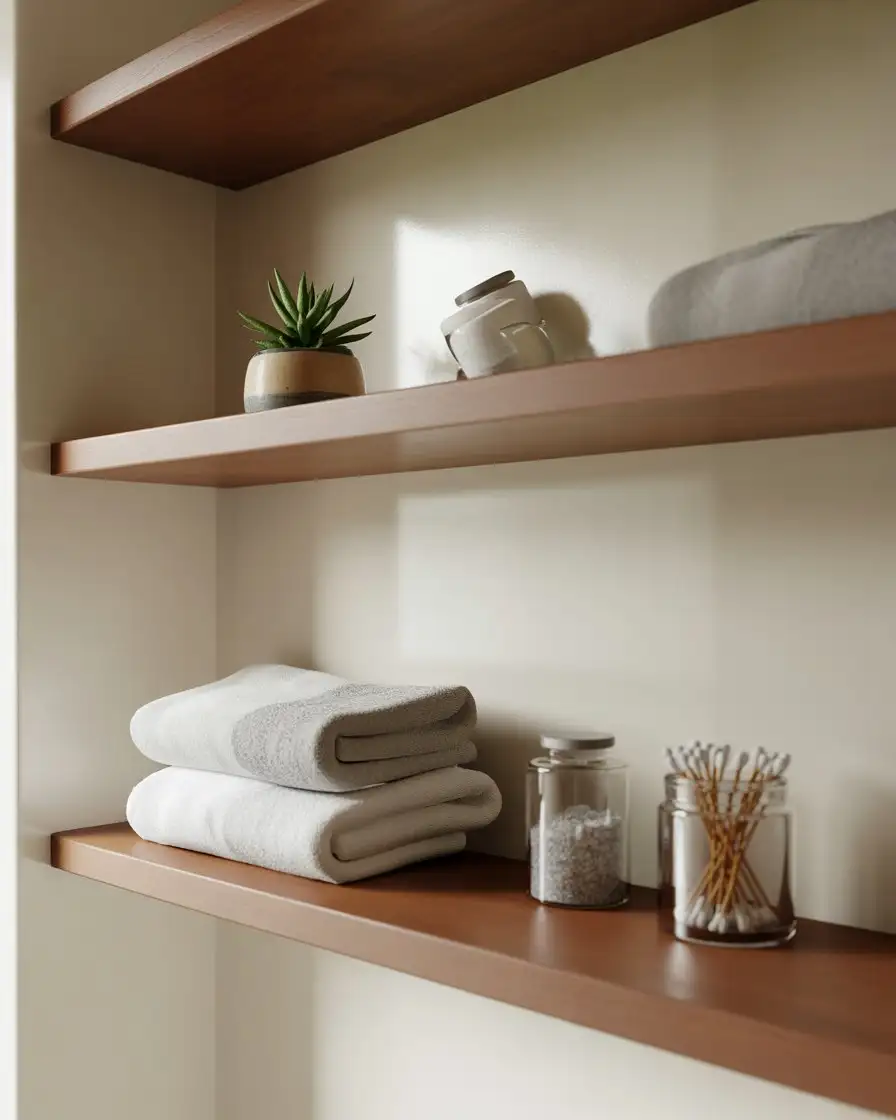Incorporate Open Shelving for a Spa-Like Feel 1