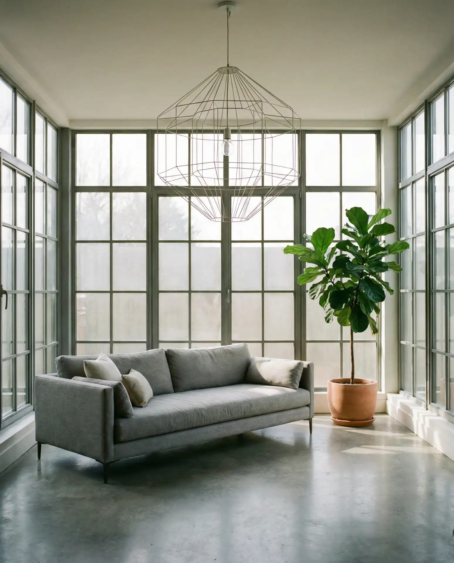 Indoor Modern Sunroom with Statement Lighting 1