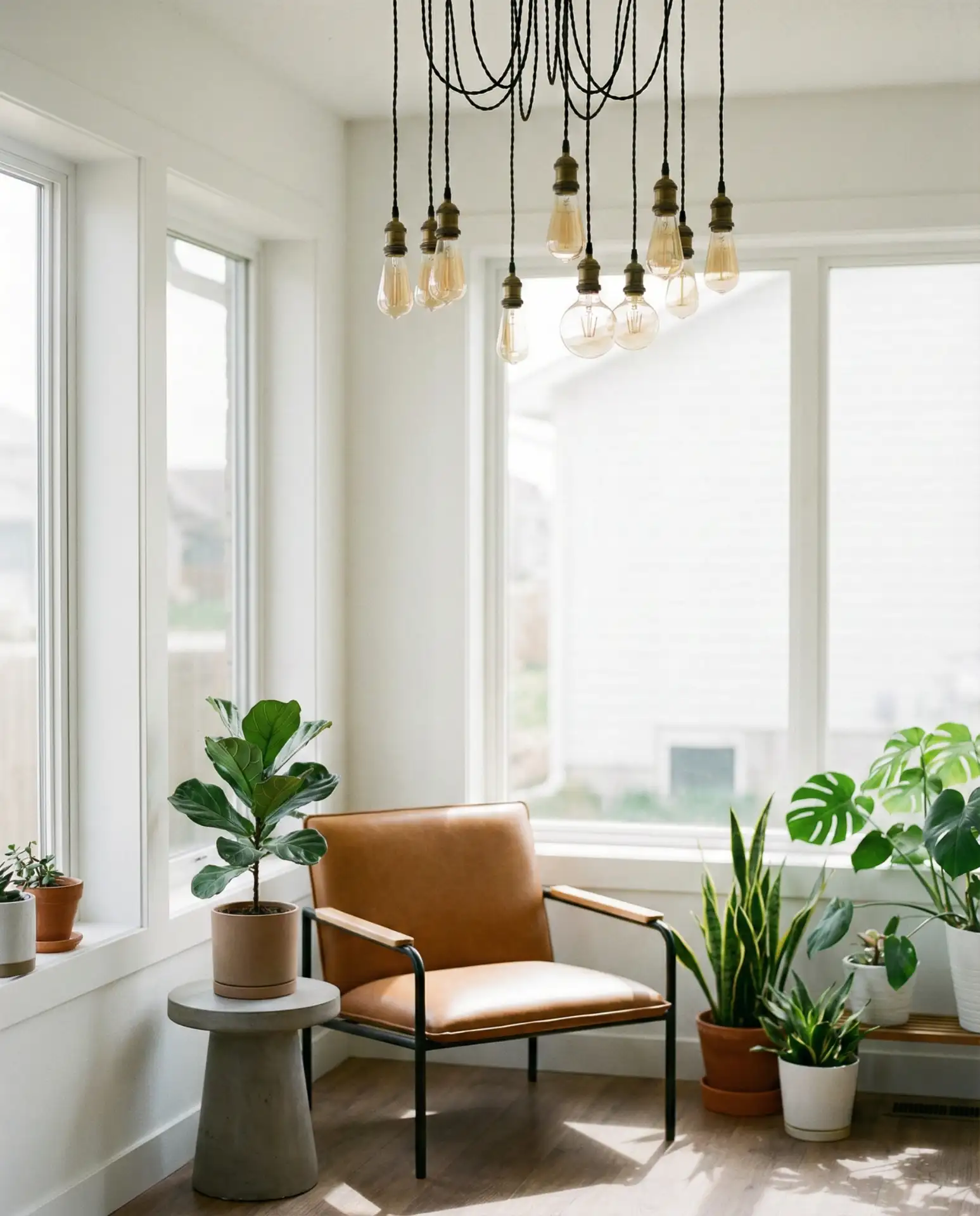 Indoor Modern Sunroom with Statement Lighting 2