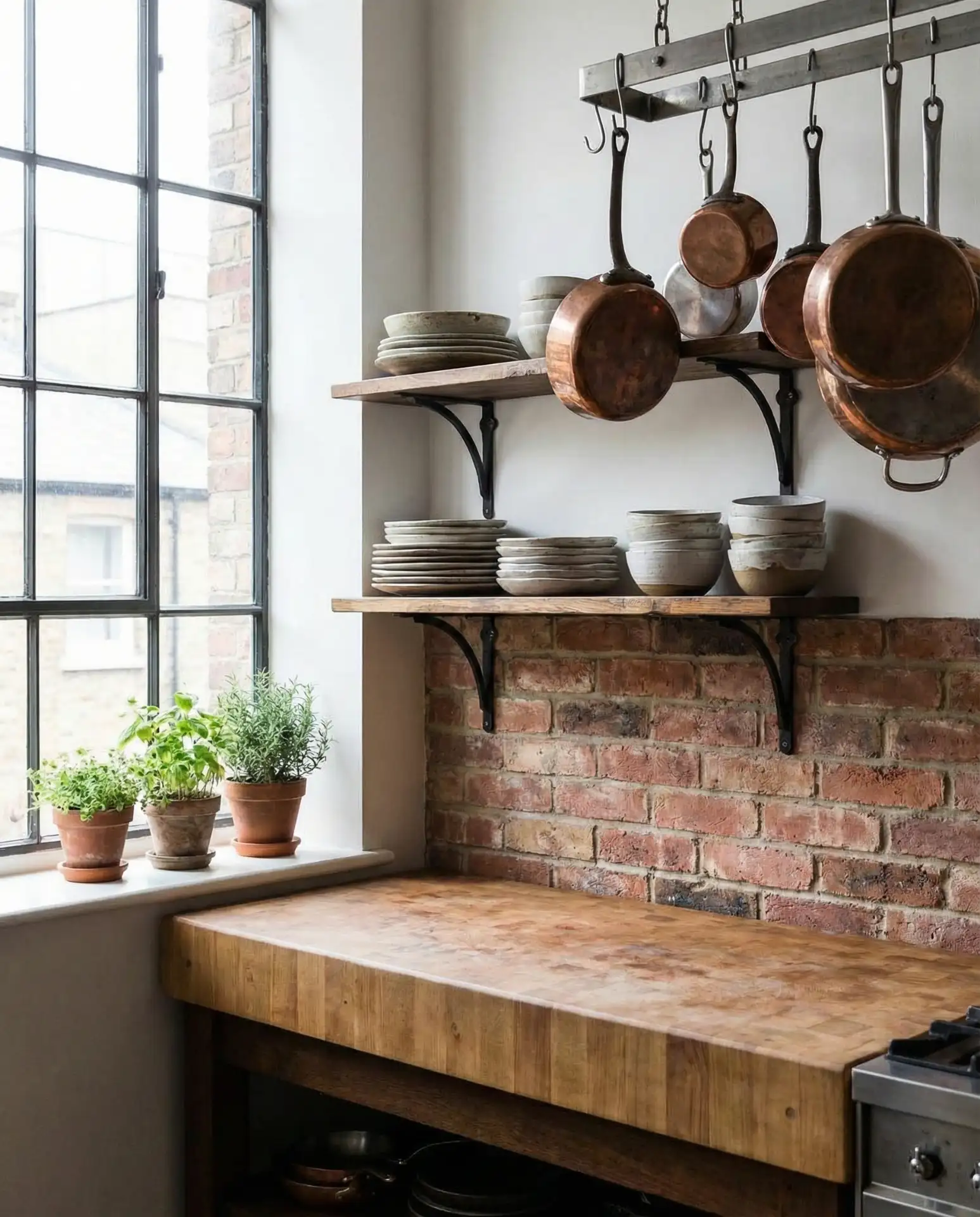 Industrial Open Shelving with Exposed Brick 1