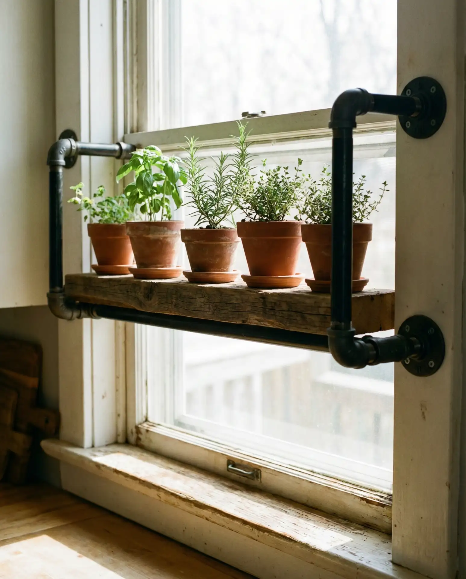 Industrial Pipe Shelf for Herb Pots 1