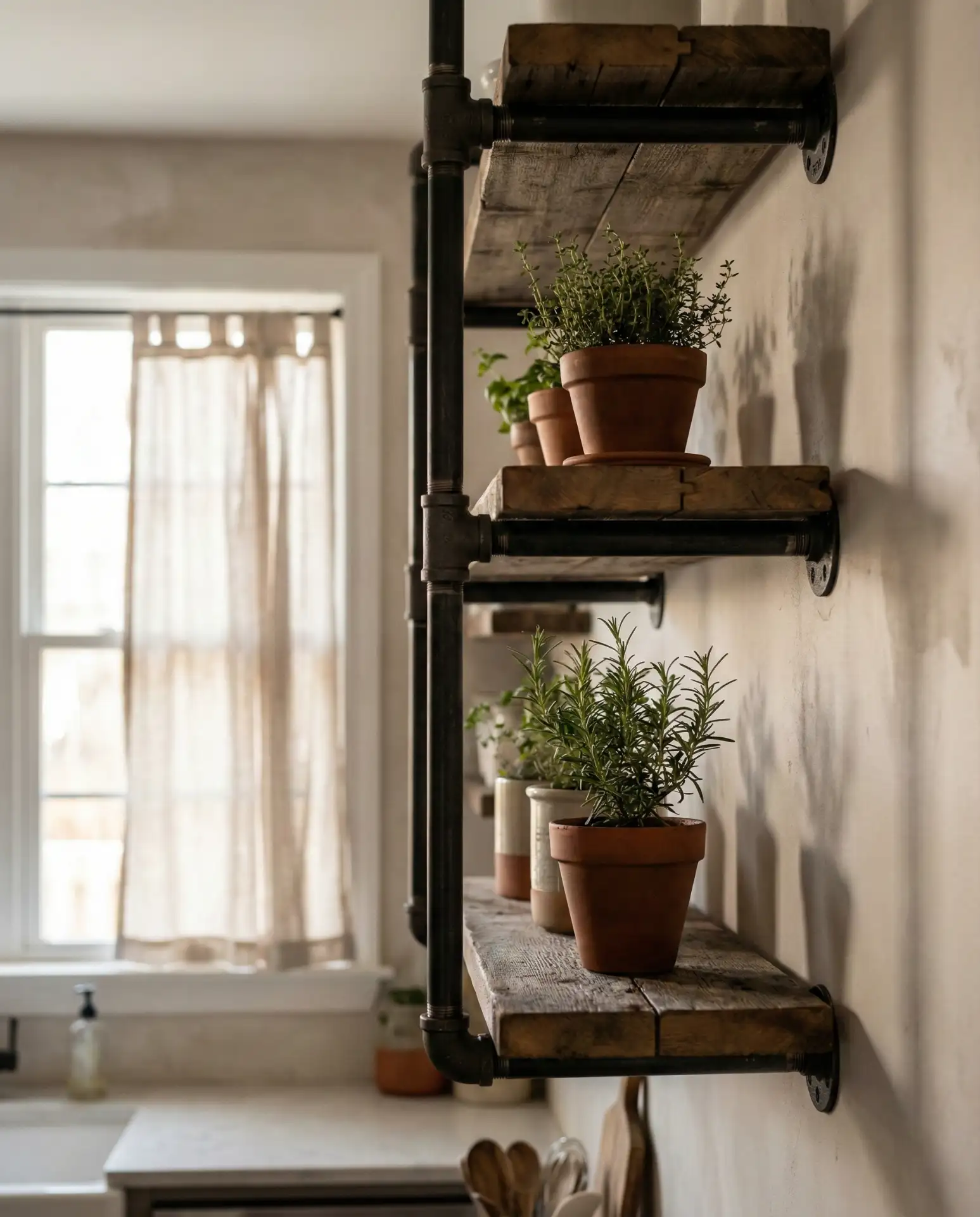 Industrial Pipe Shelf for Herb Pots 2