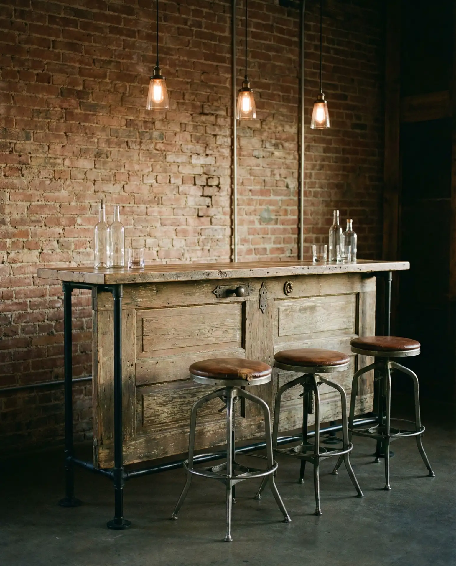 Industrial Pipe and Reclaimed Door Bar 1