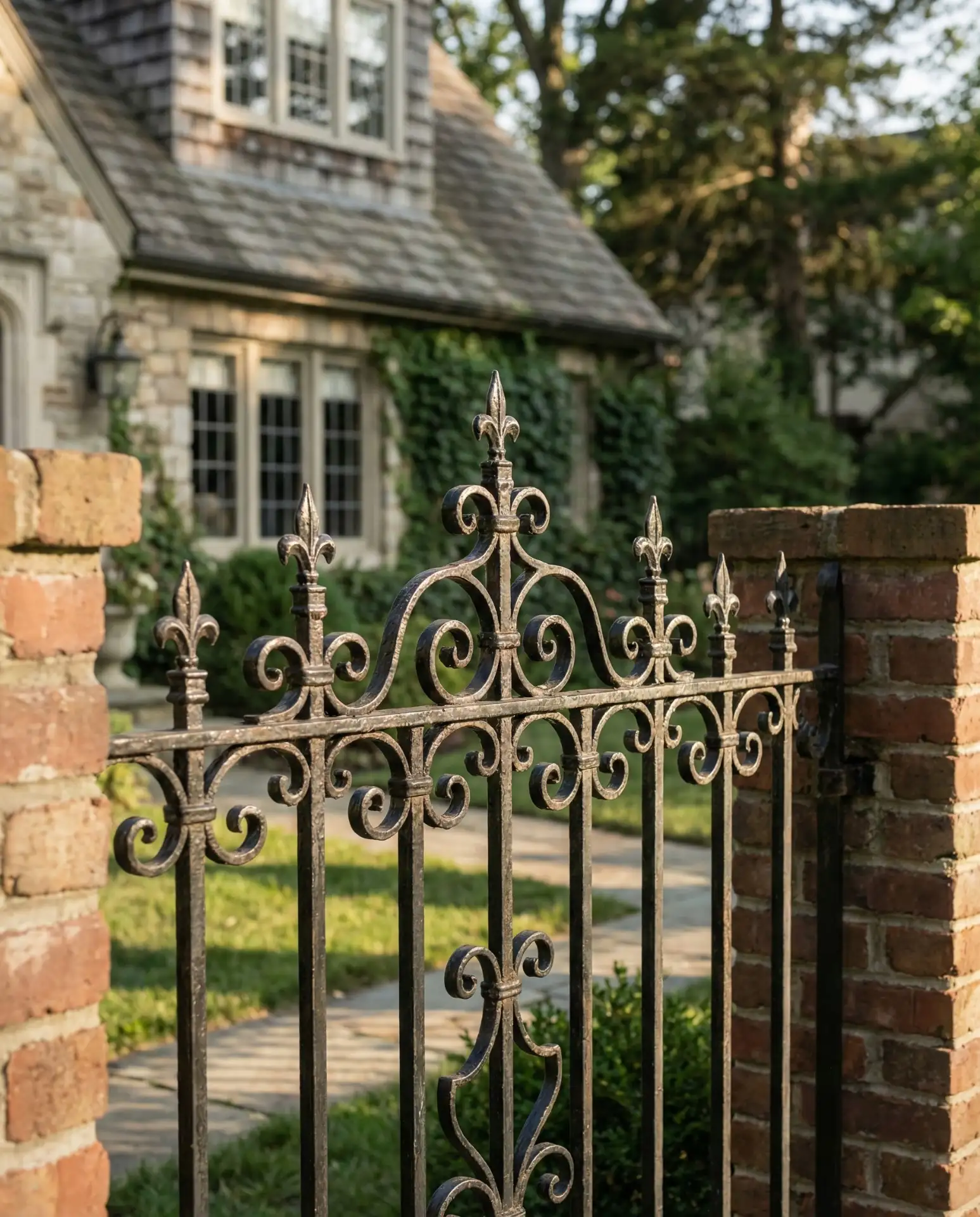 Iron Fence with Decorative Finials and Scrollwork 2