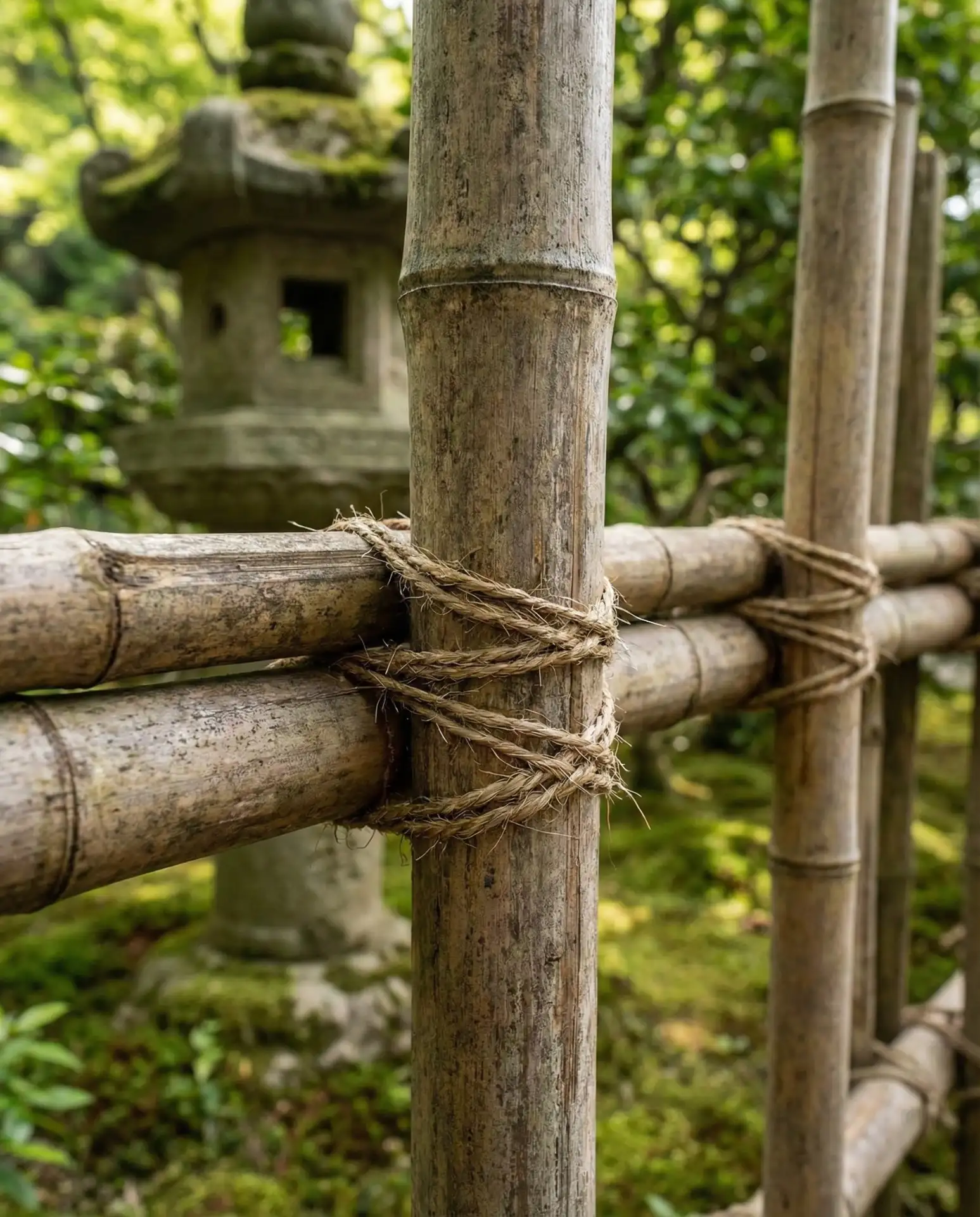 Japanese-Inspired Bamboo Fence with Natural Binding 1