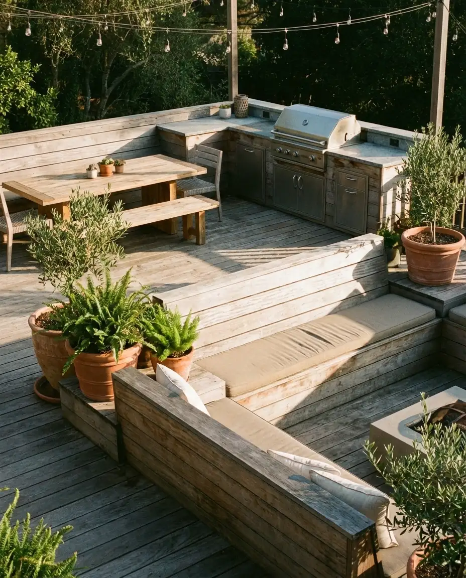Large Multi-Level Deck with Built-In Seating 1