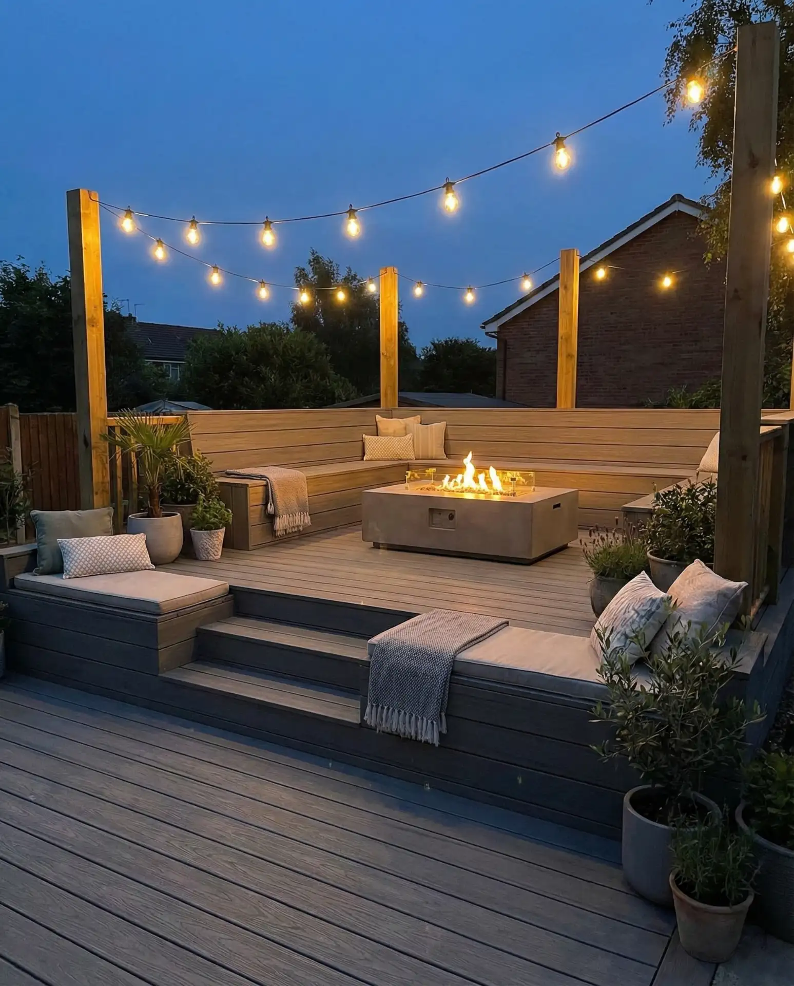 Large Multi-Level Deck with Built-In Seating 2