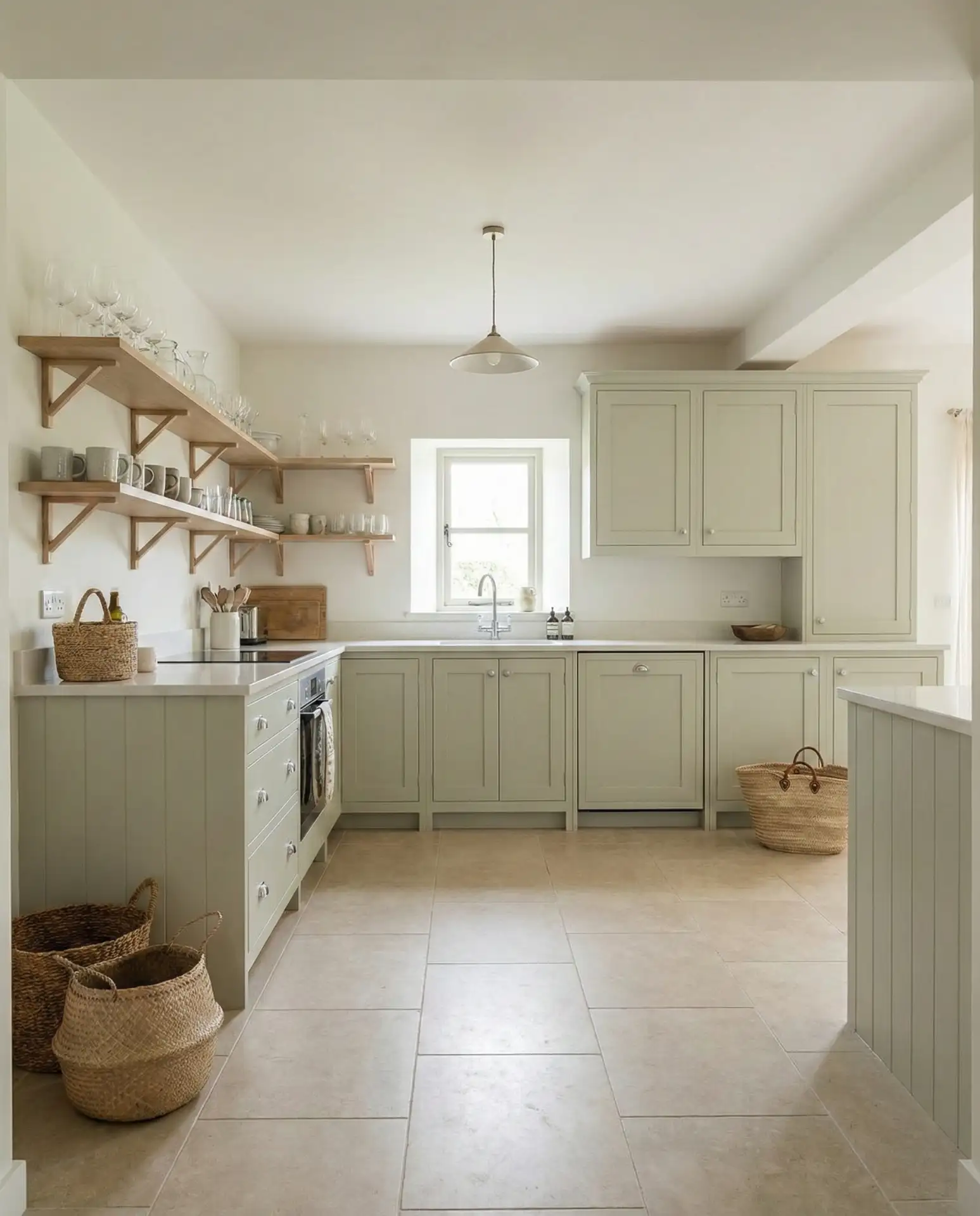 Light Green with Natural Wood Shelving 2