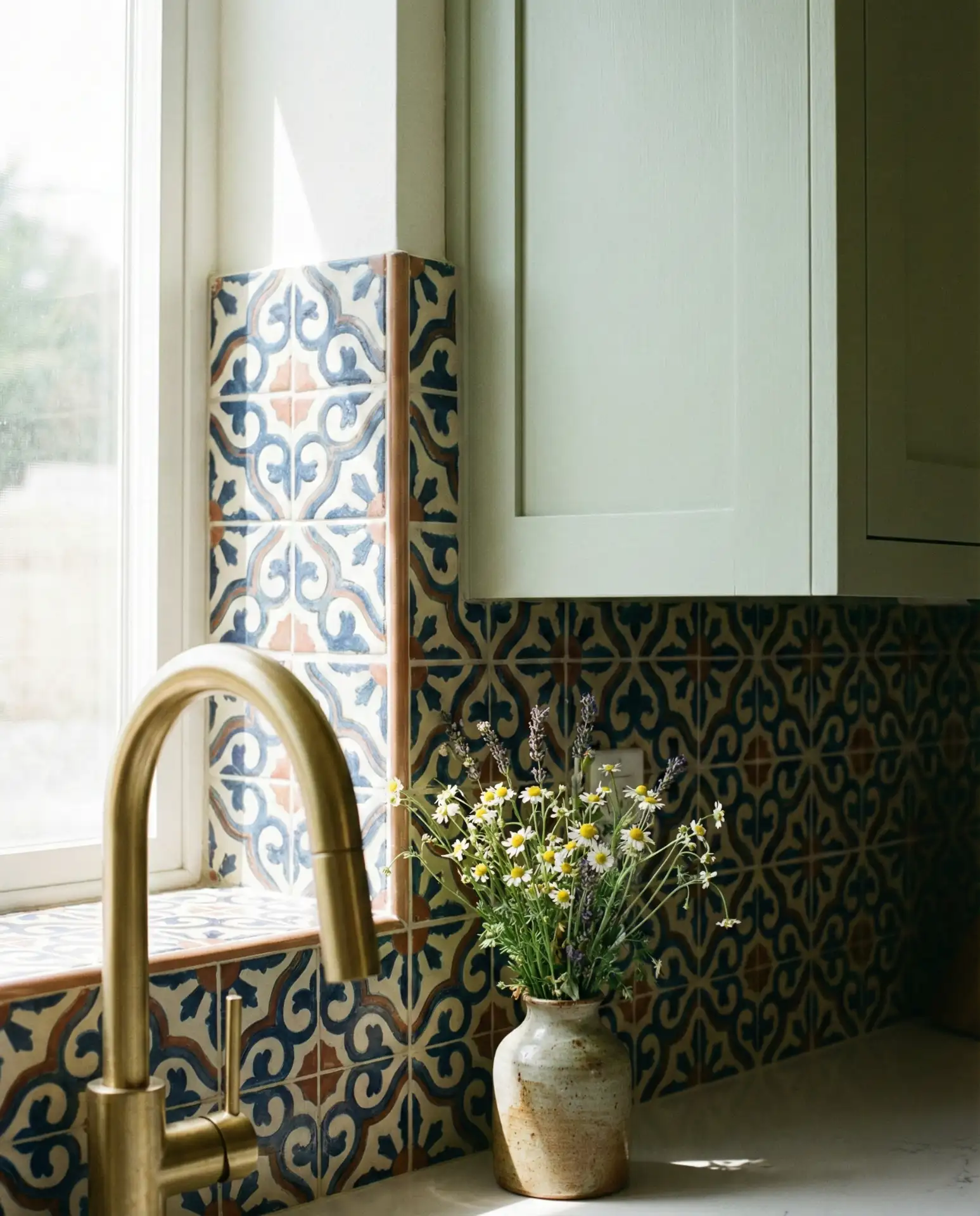 Light Green with Patterned Tile Backsplash 2