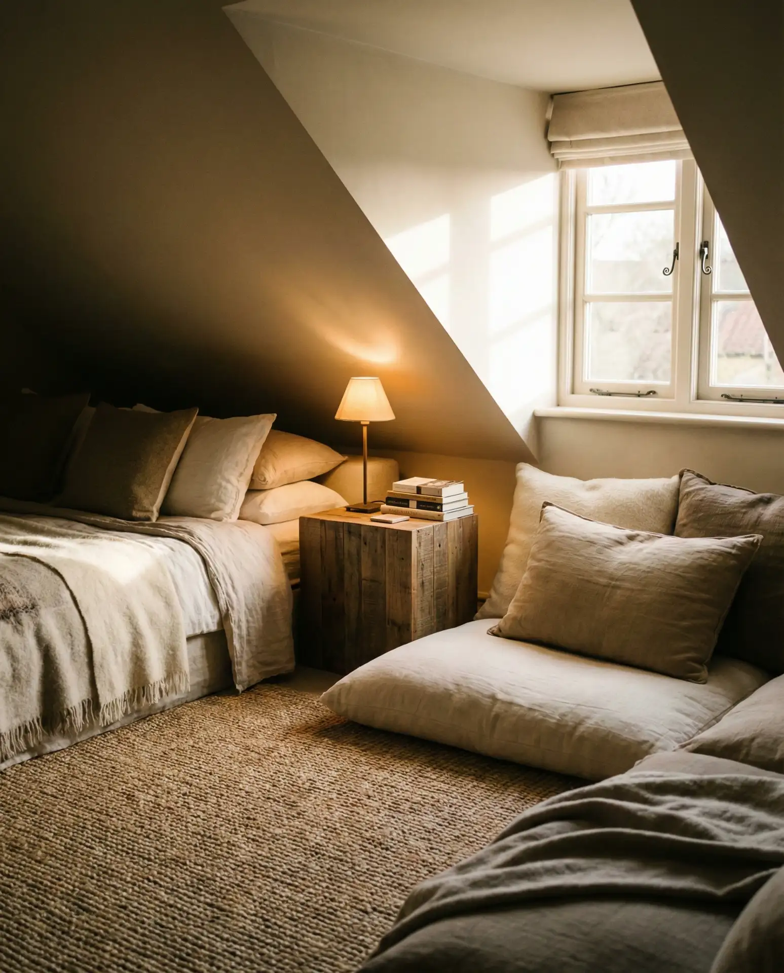 Low-Ceiling Cozy Nook with Layered Textiles 2