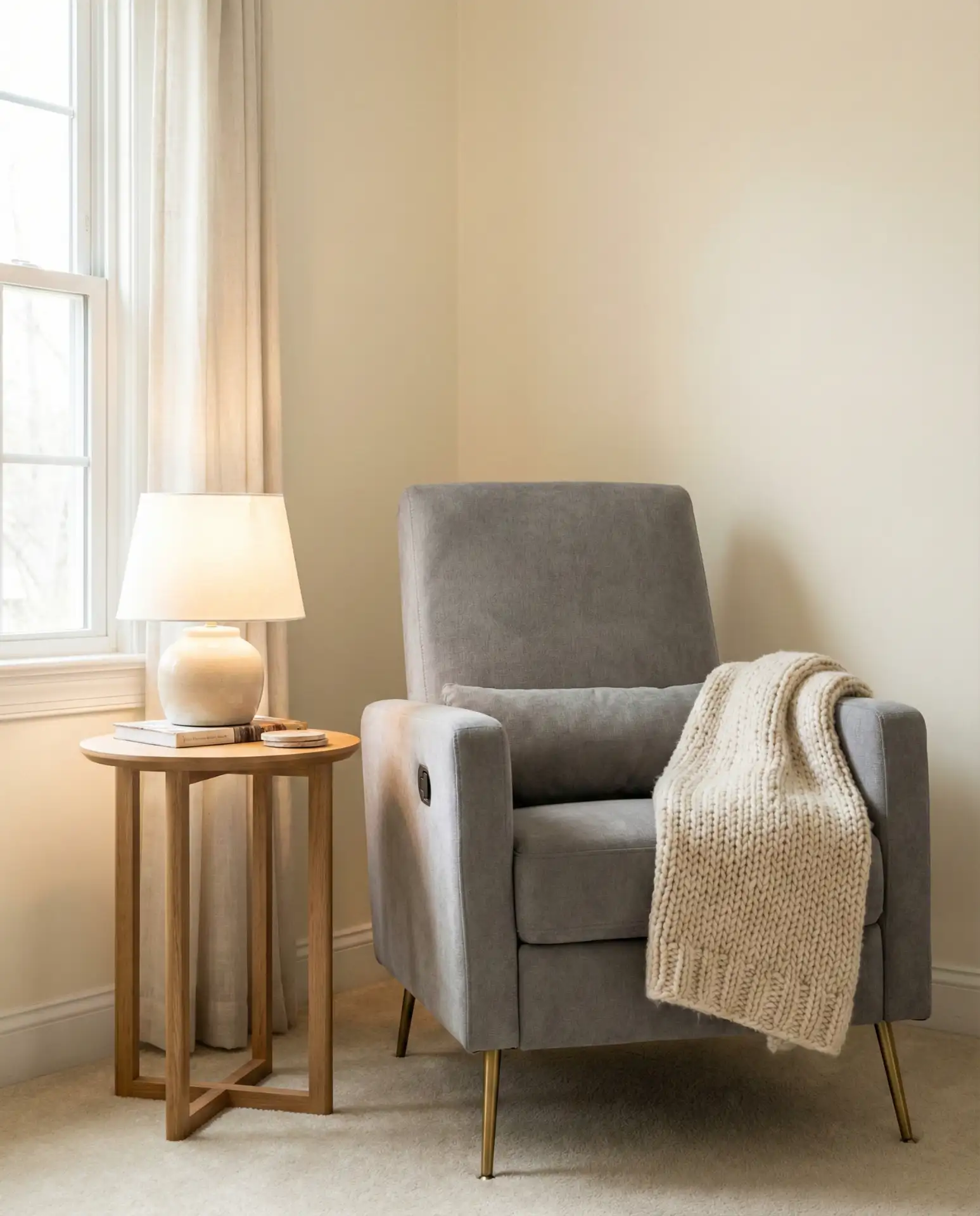 Luxury Upholstered Glider with Brass Accents 1