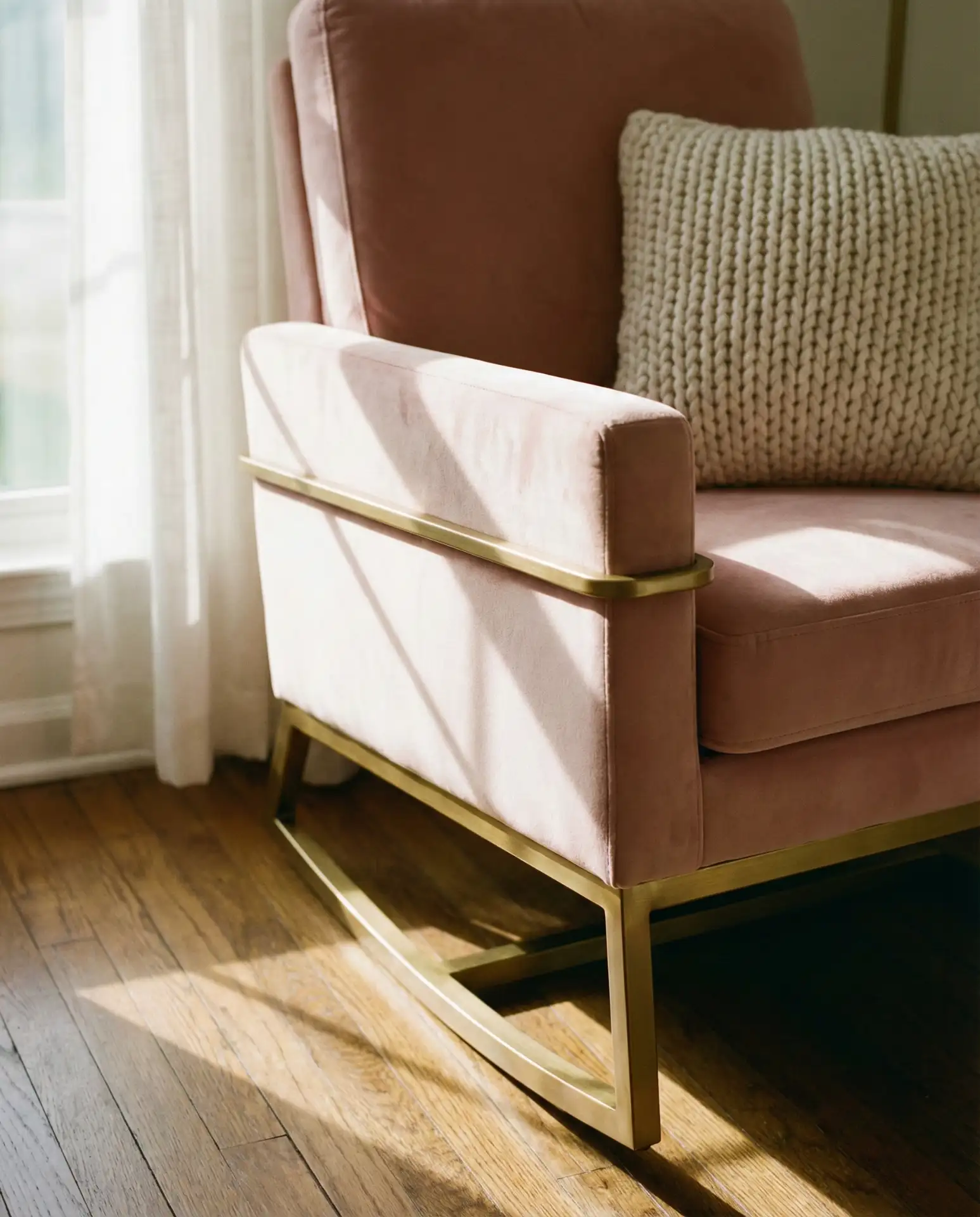 Luxury Upholstered Glider with Brass Accents 2