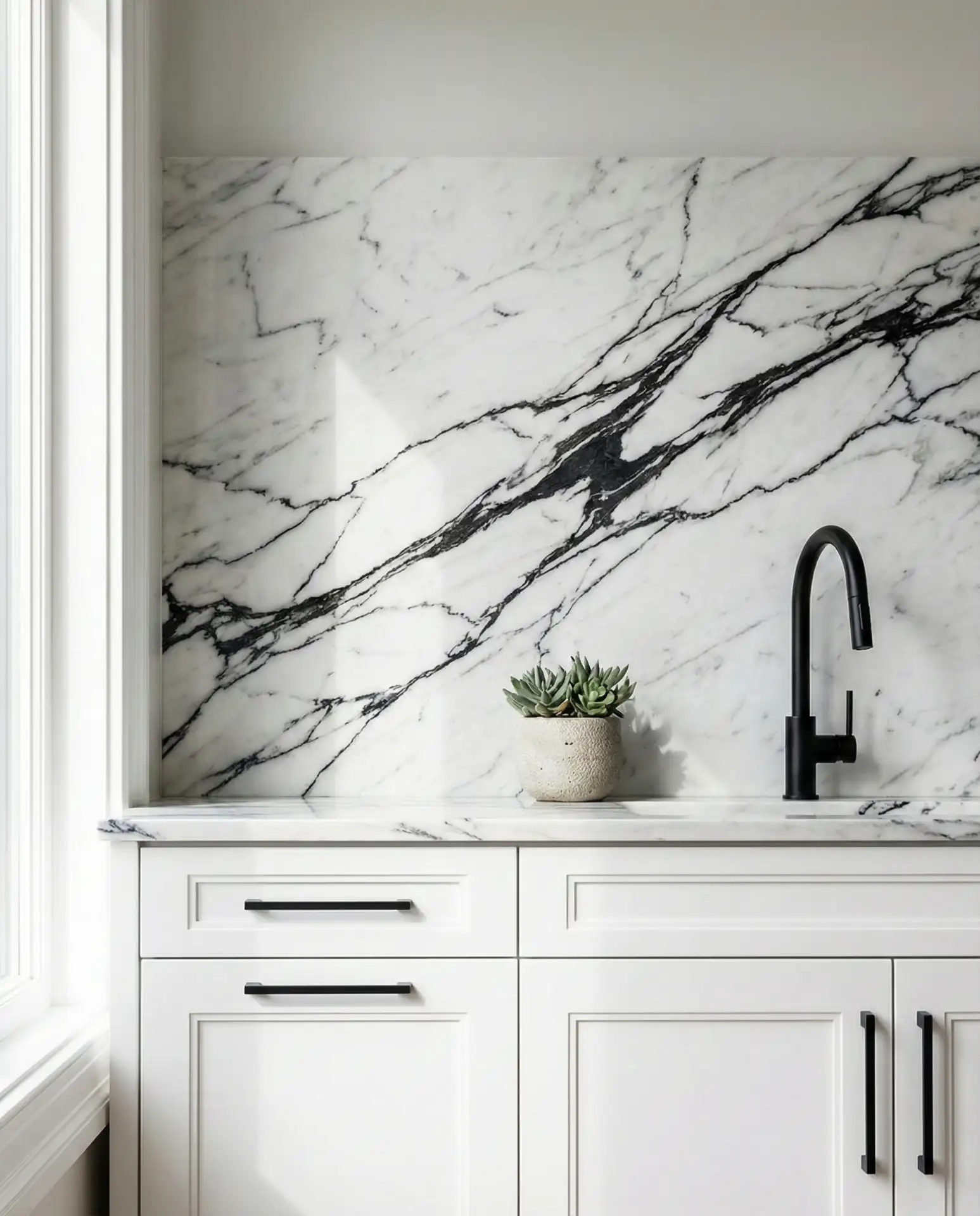 Marble Backsplash with Black Veining 1