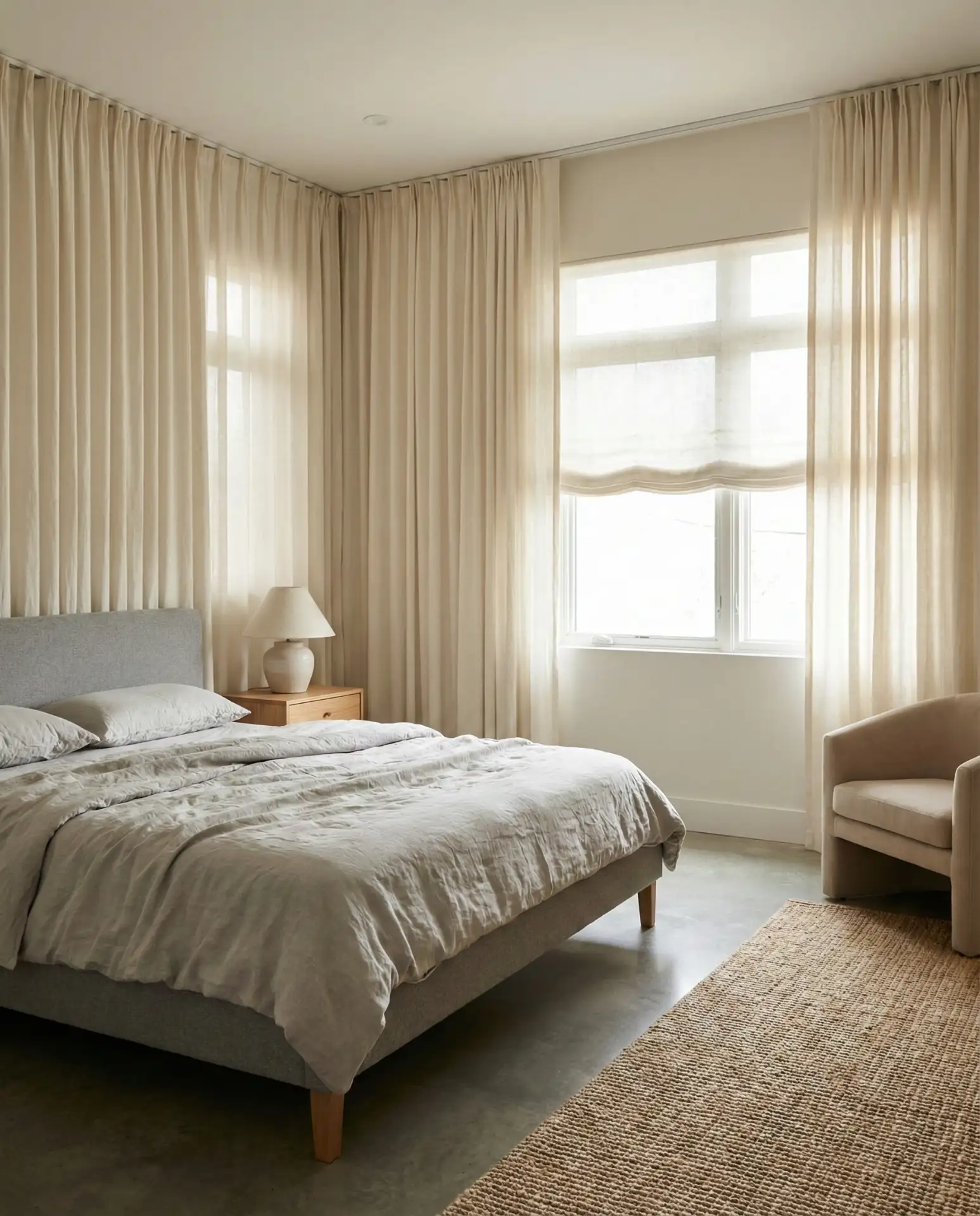 Master Modern Bedroom with Floor-to-Ceiling Linen Panels 2