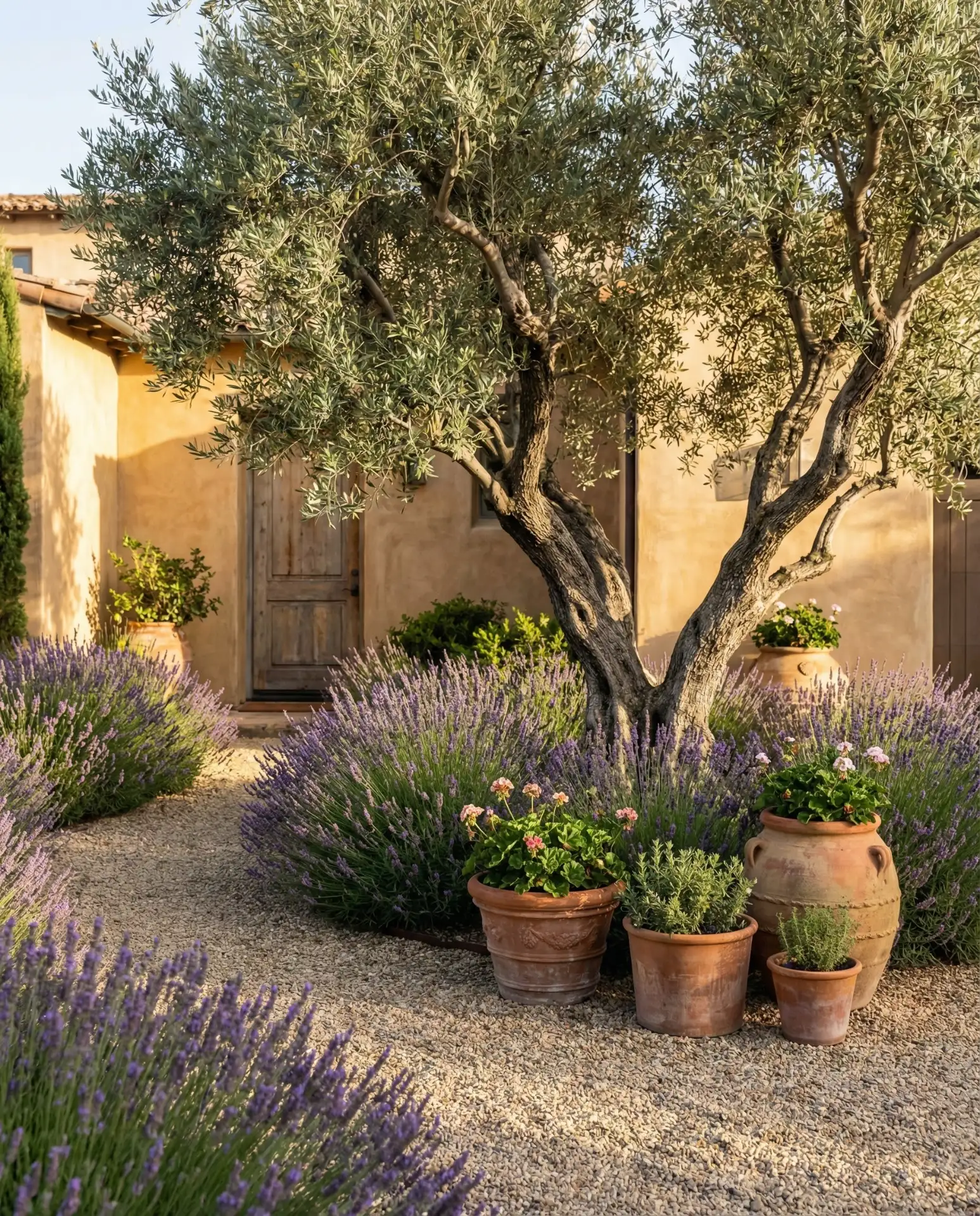 Mediterranean Courtyard with Olive Trees 2