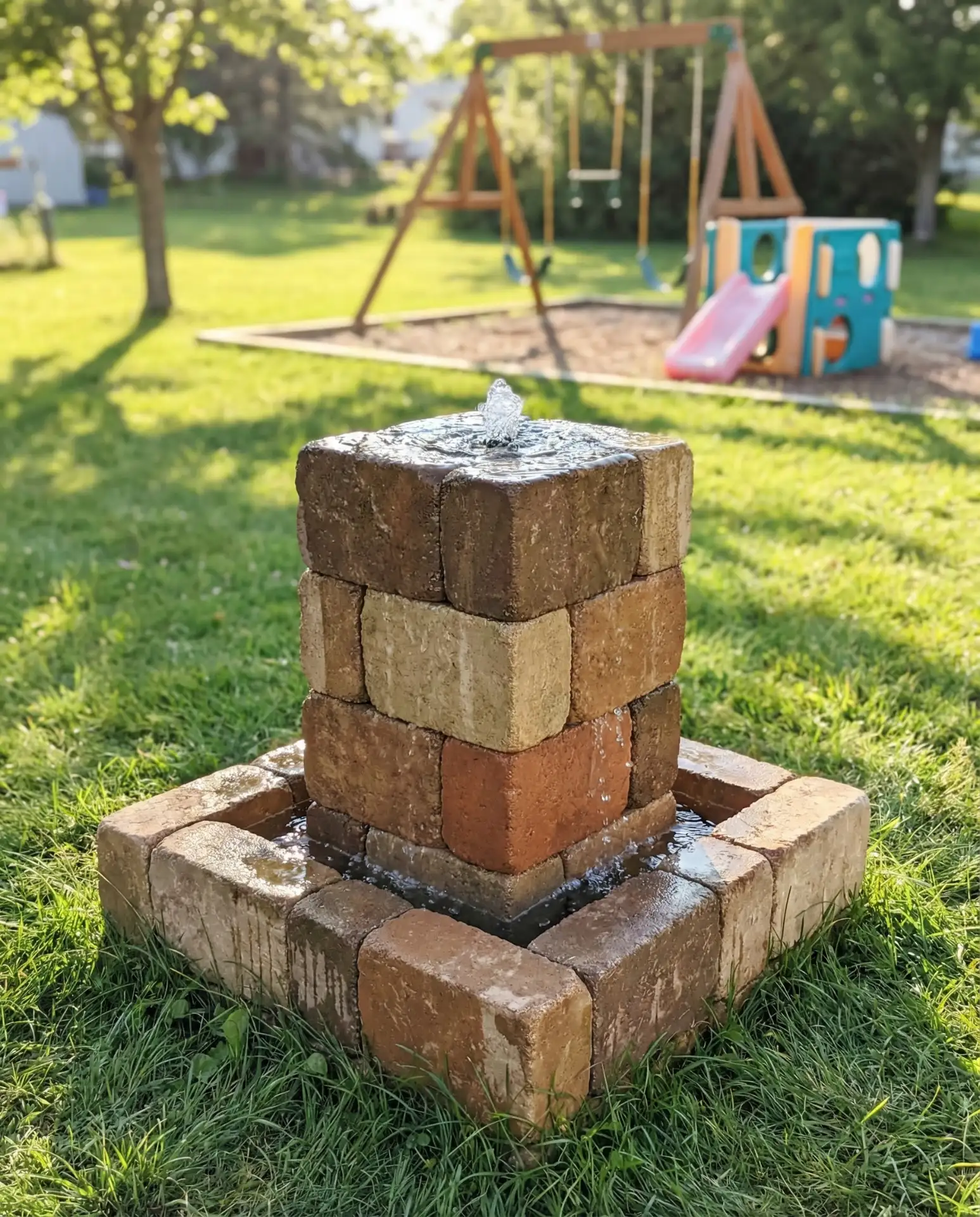 Minecraft-Inspired Block Fountain for Gaming Fans 2