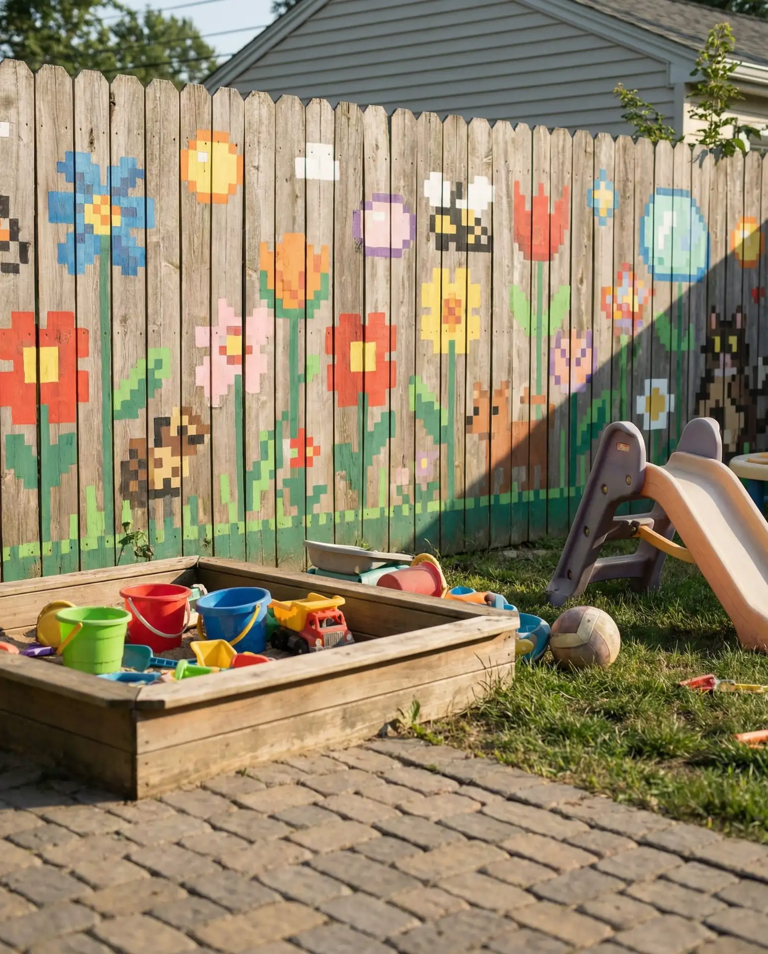 Minecraft-Inspired Pixelated Fence Design for Kids 2