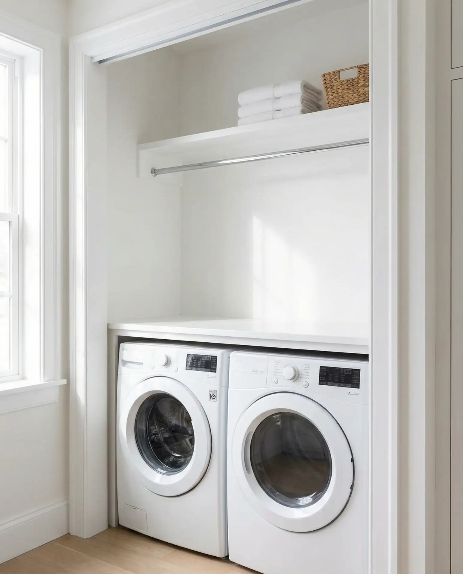 Minimalist All-White Closet Laundry 2