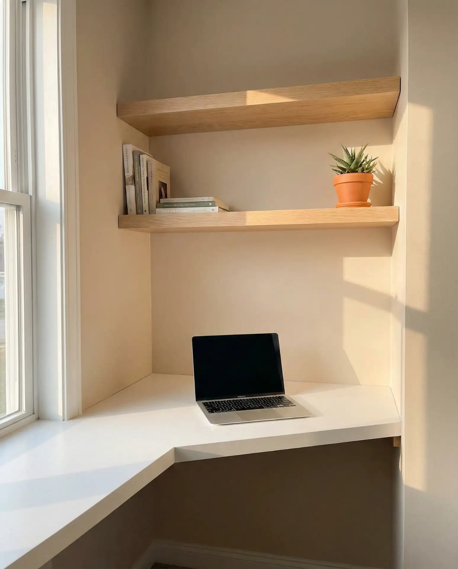 Minimalist Corner Setup with Floating Shelves 1