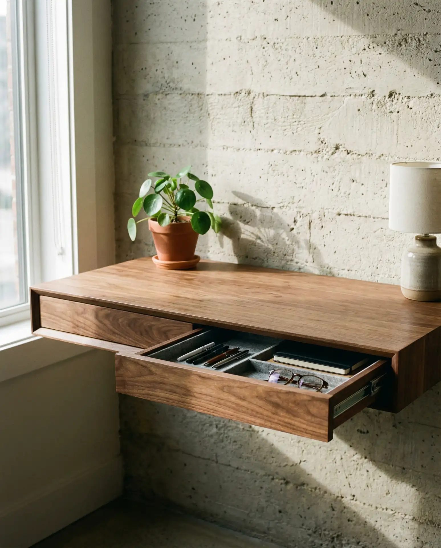 Minimalist Floating Desk with Hidden Storage 1