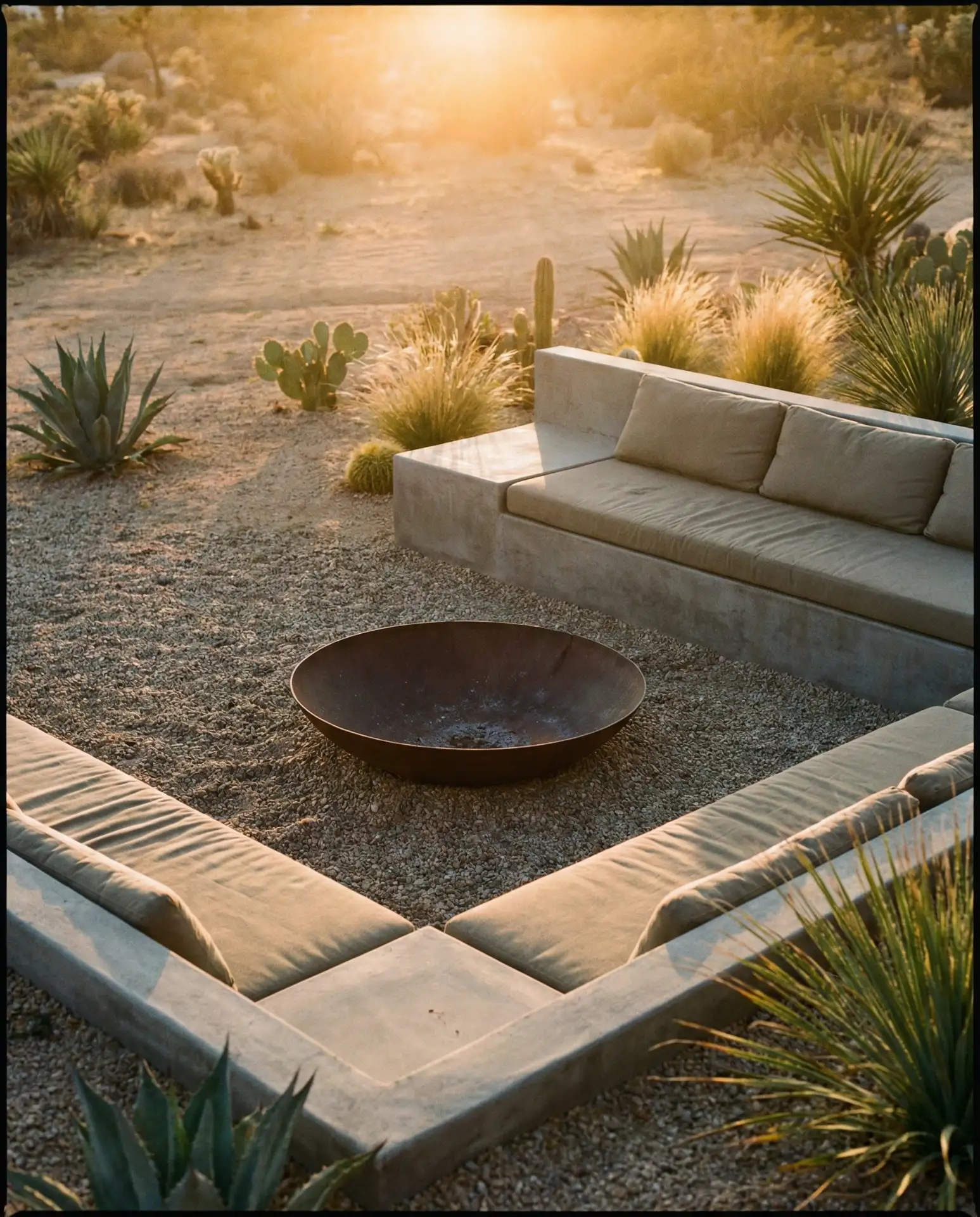 Minimalist Pea Gravel Patio with Fire Pit 2