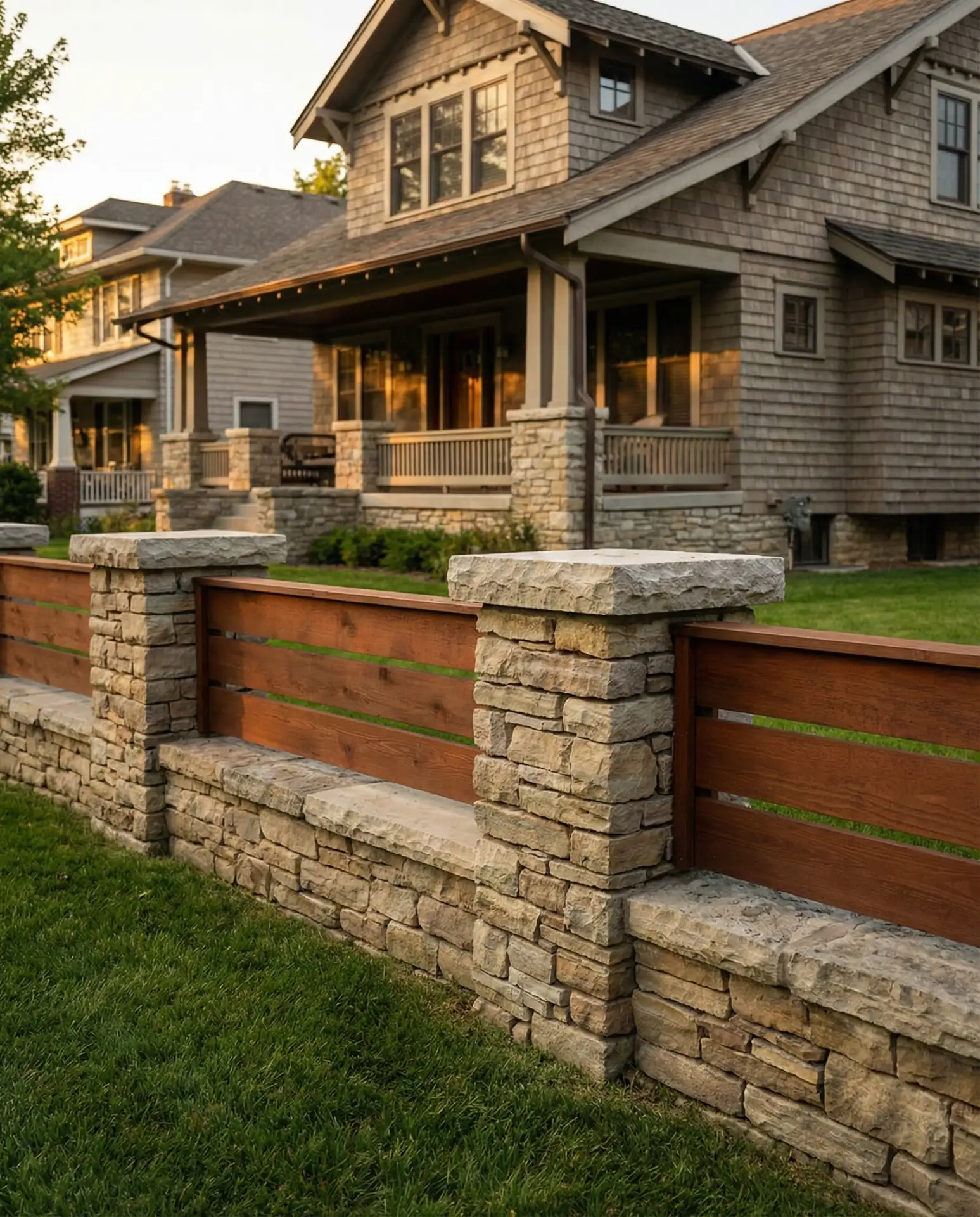 Mixed-Material Fence with Stone Columns and Wood Infill 1