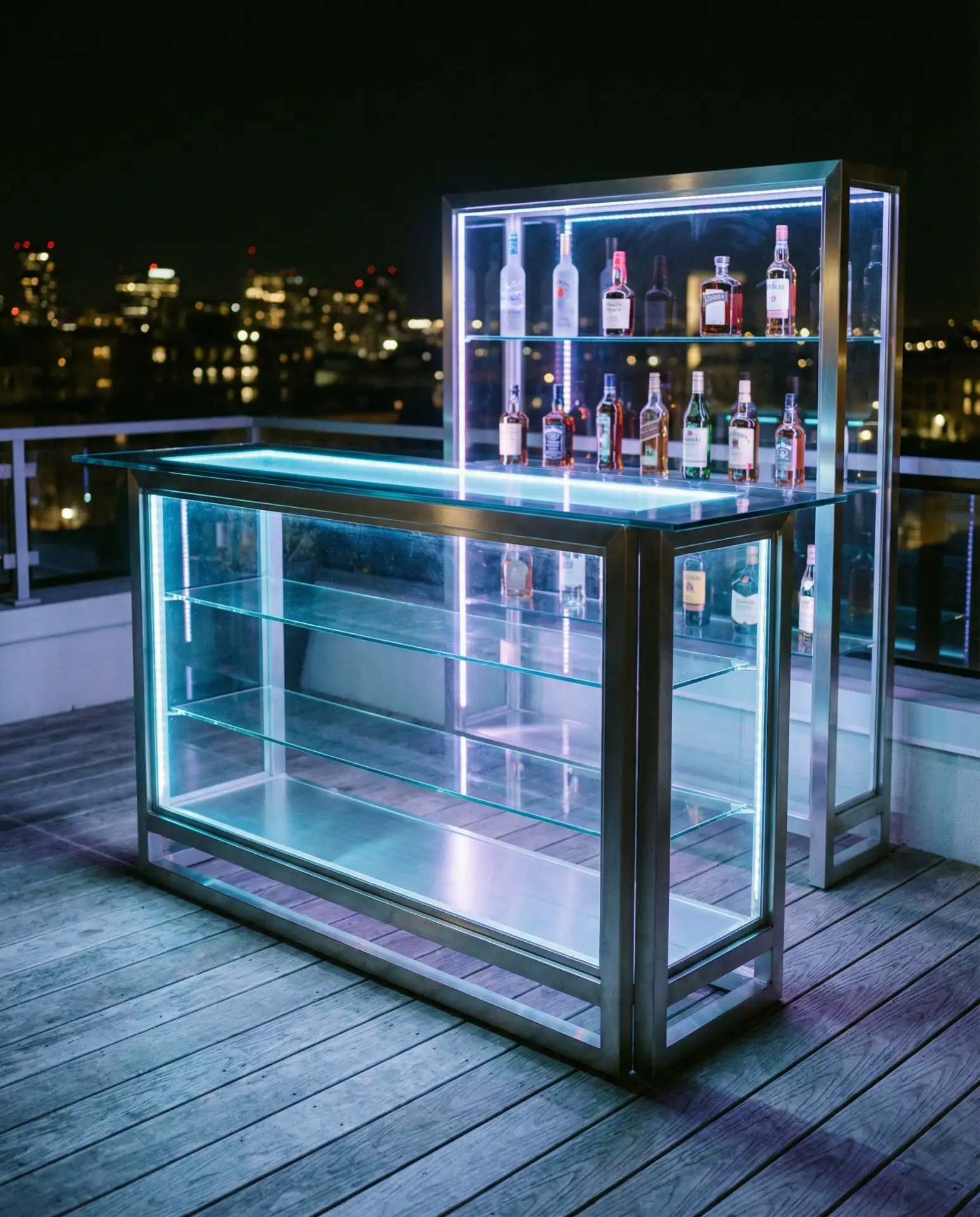 Modern Glass and Metal Bar with LED Lighting 2