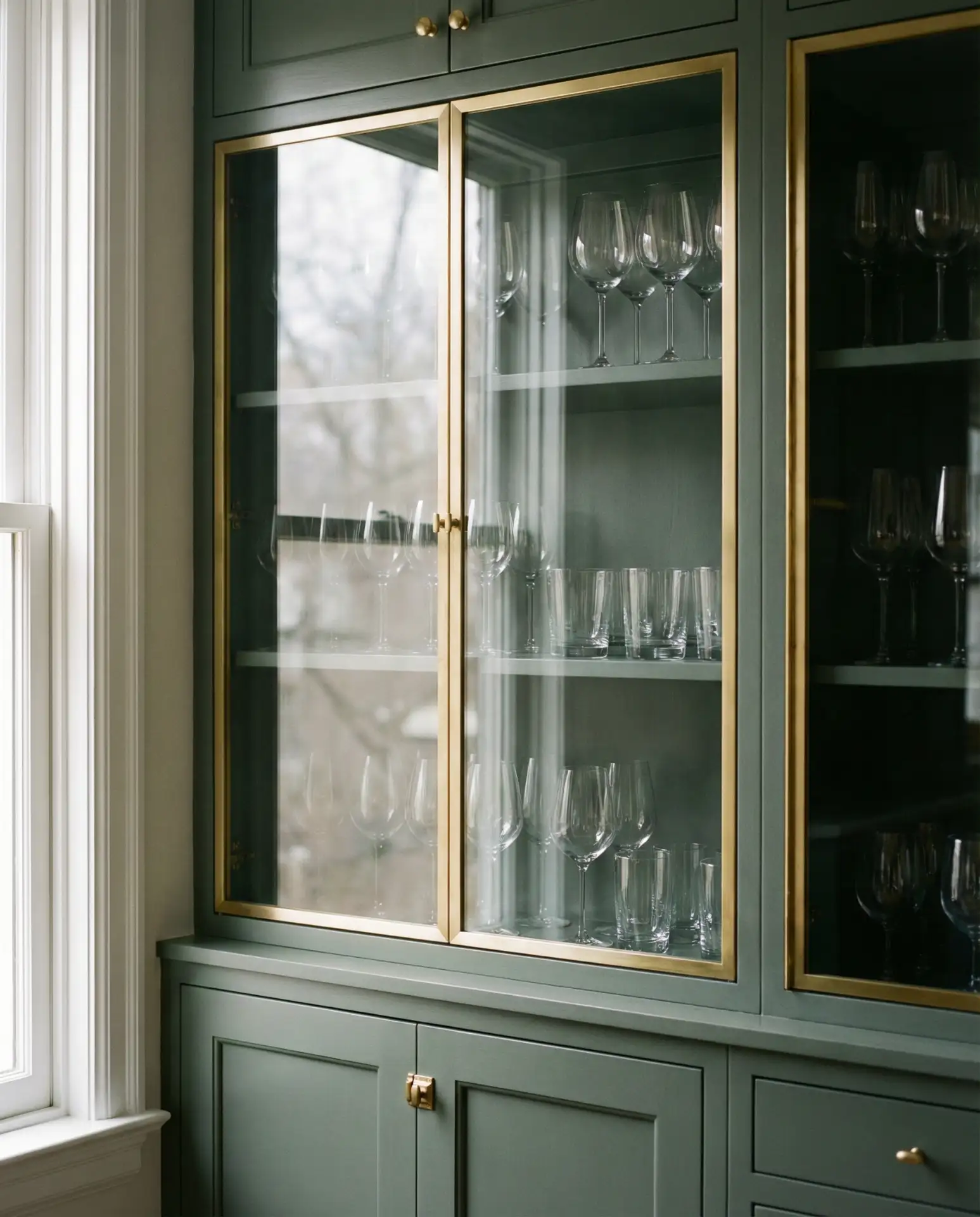 Modern Green with Glass Upper Cabinets 1