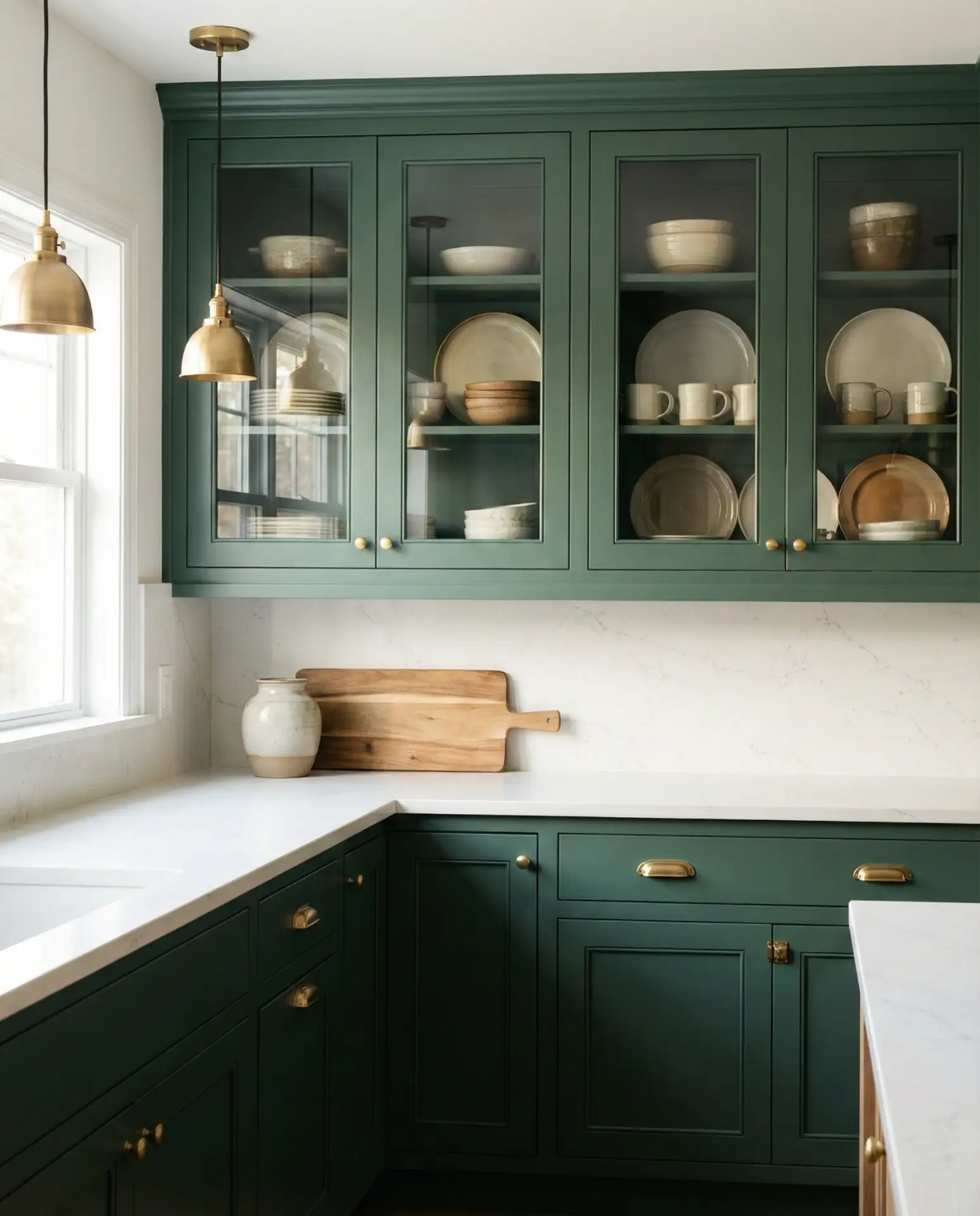 Modern Green with Glass Upper Cabinets 2