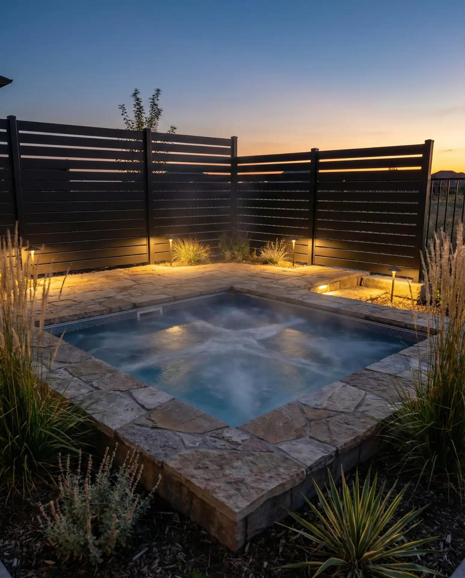 Modern Hot Tub Deck Surrounded by Privacy Screens 2