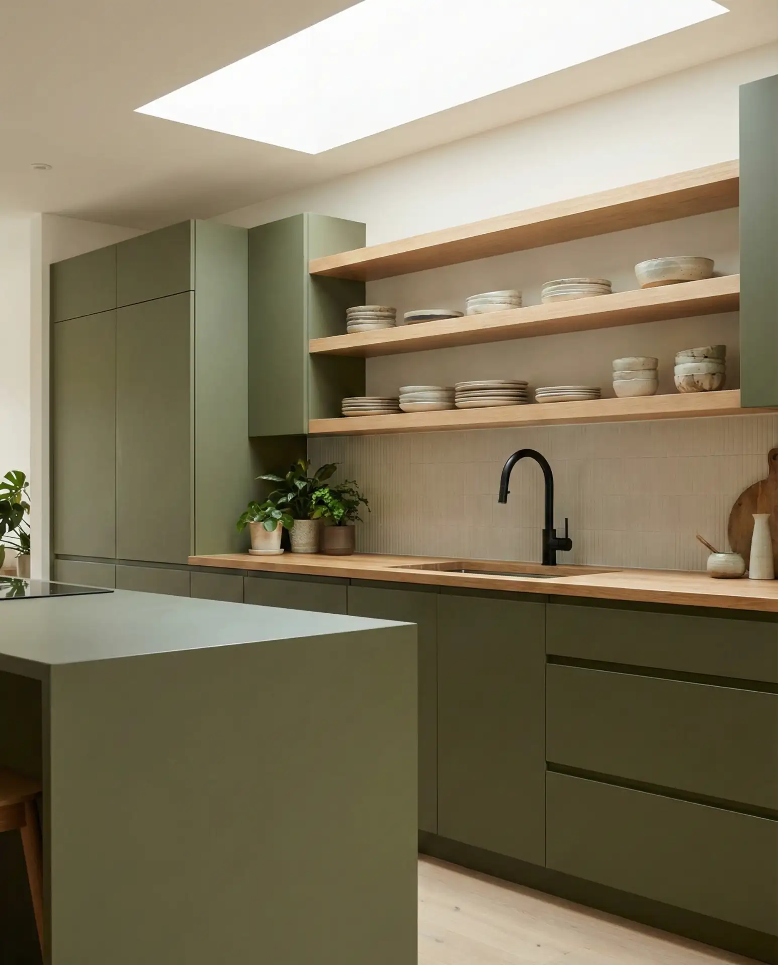 Modern Olive Flat-Panel Cabinets 1