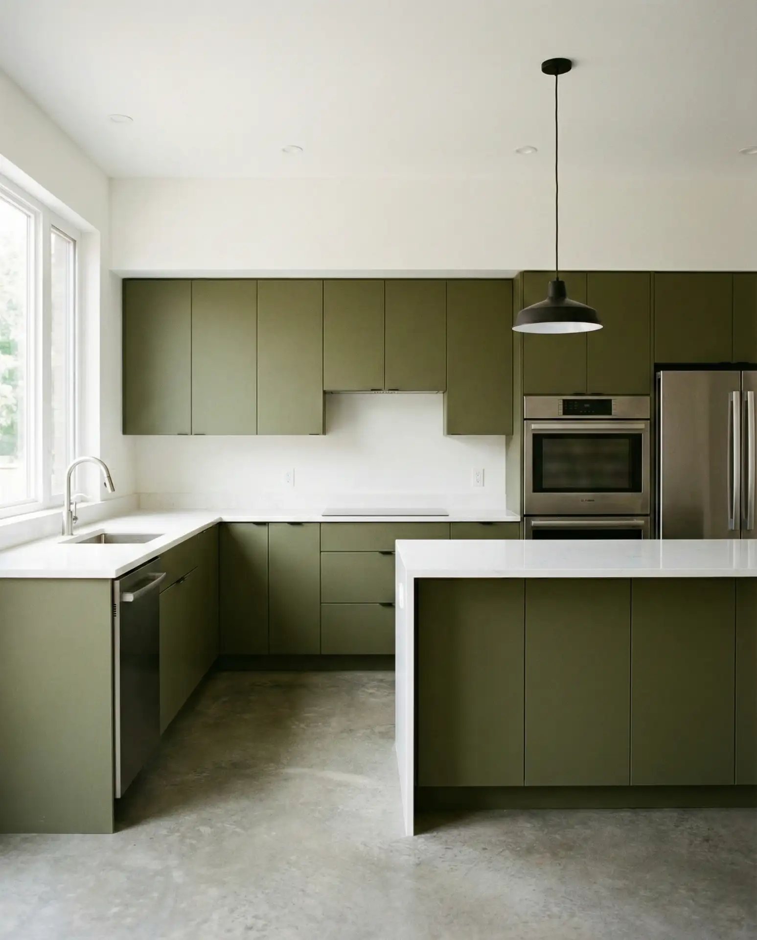 Modern Olive Flat-Panel Cabinets 1