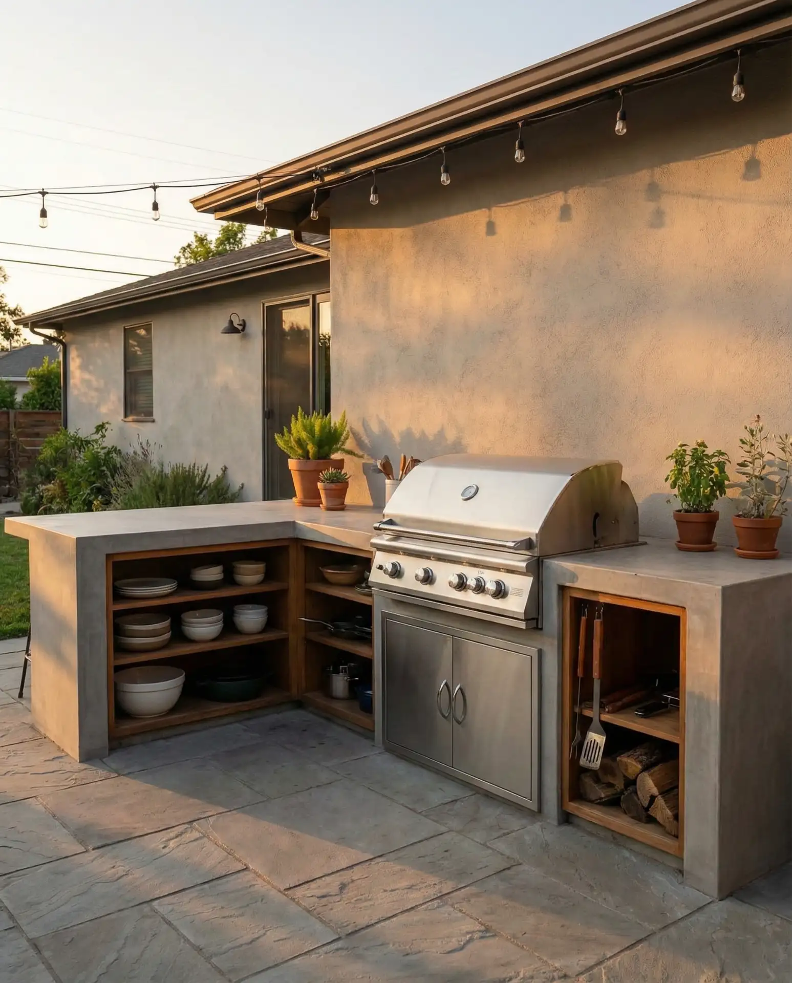 Modern Outdoor Kitchen with Concrete Countertops 1
