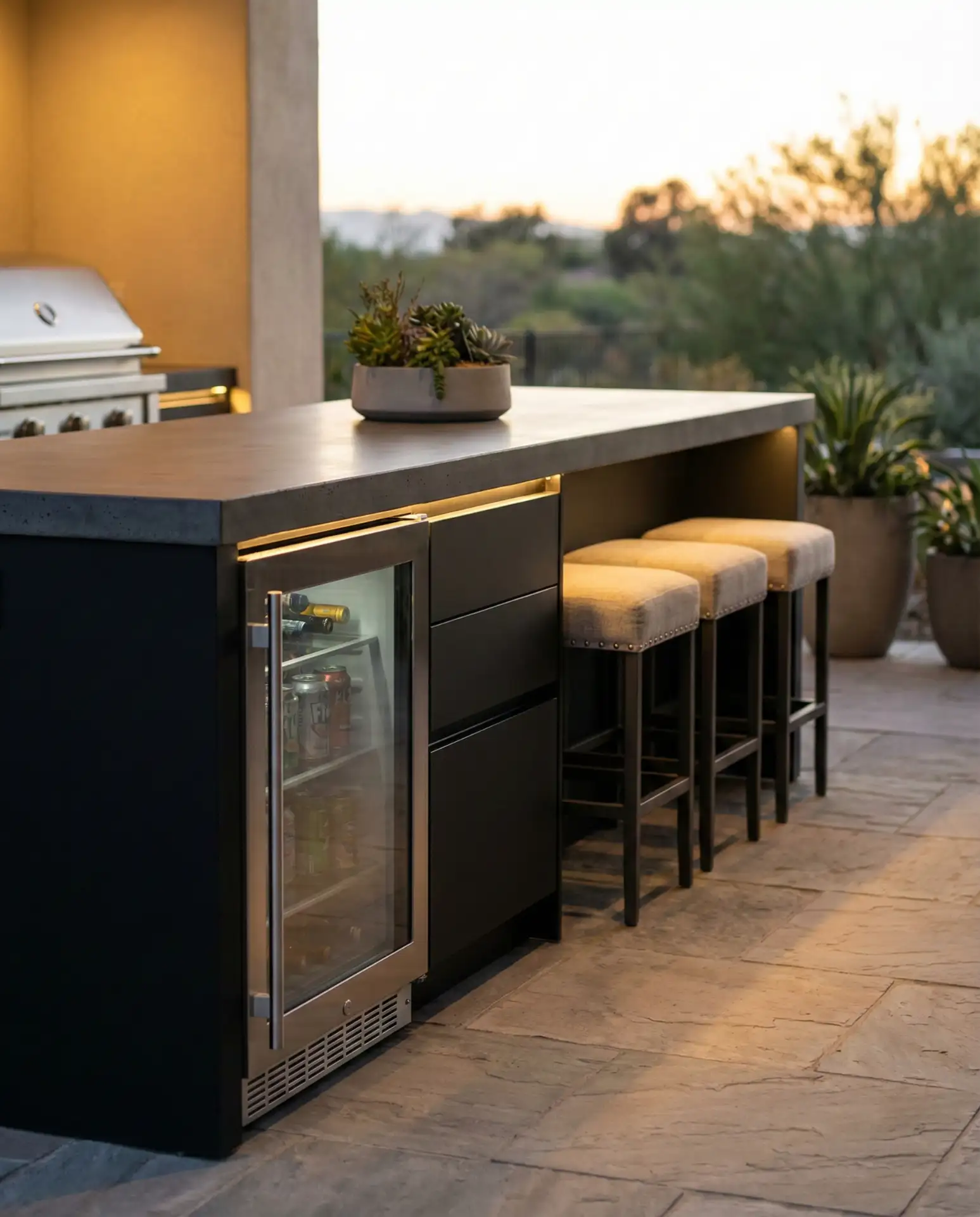 Modern Outdoor Kitchen with Concrete Countertops 2