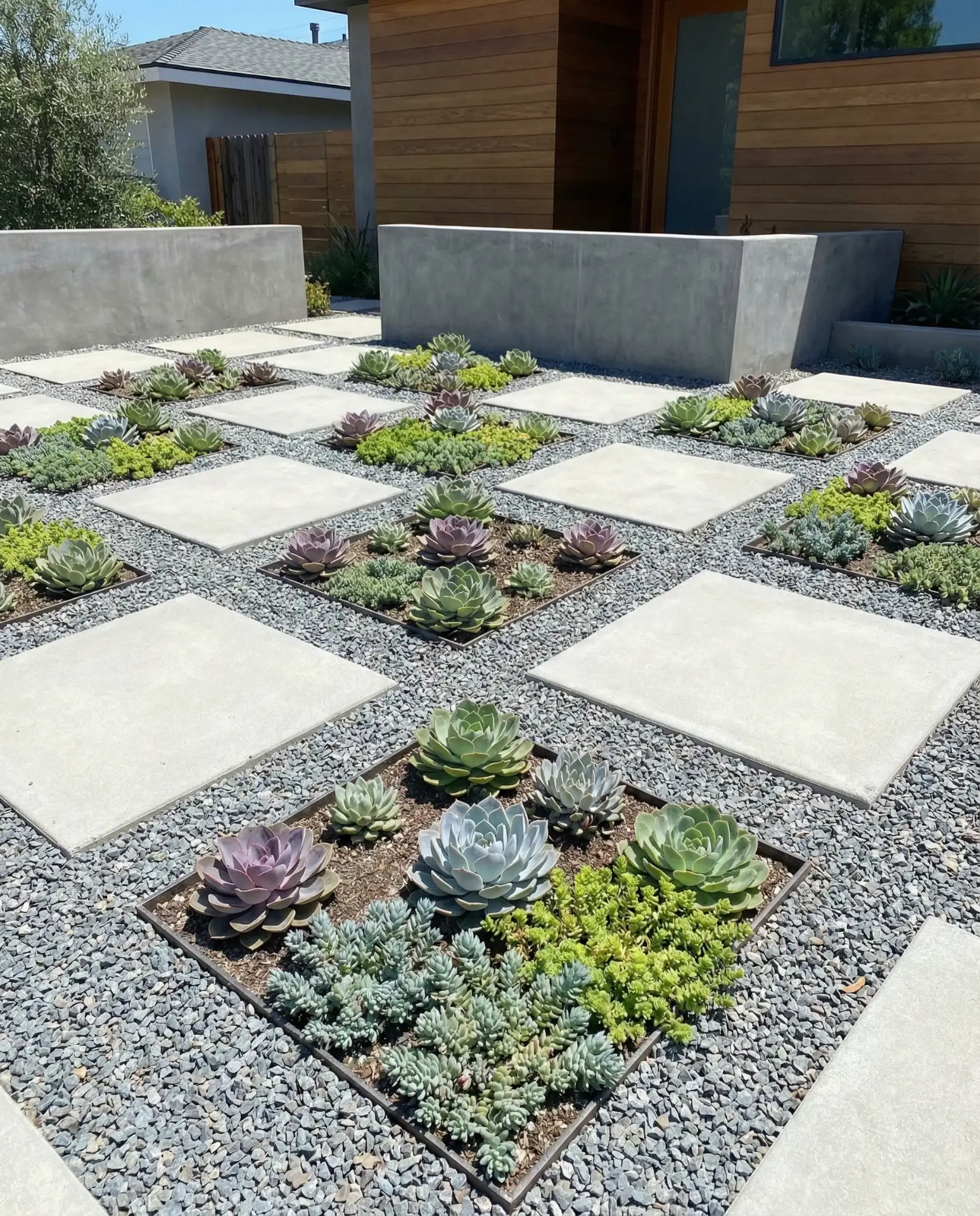 Modern Succulent Grid with Concrete Pavers 2