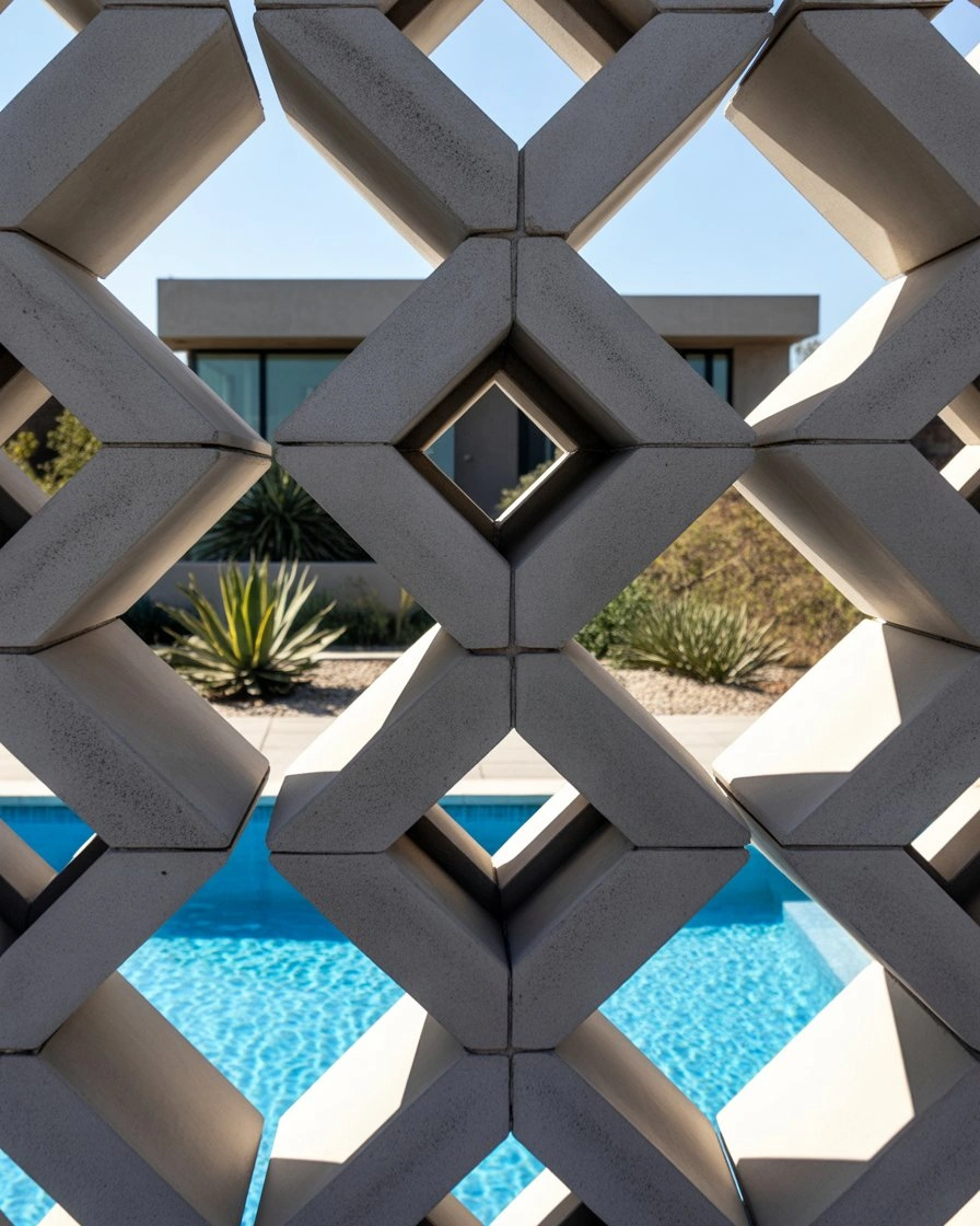 Modernist Concrete Block with Geometric Cutouts 2