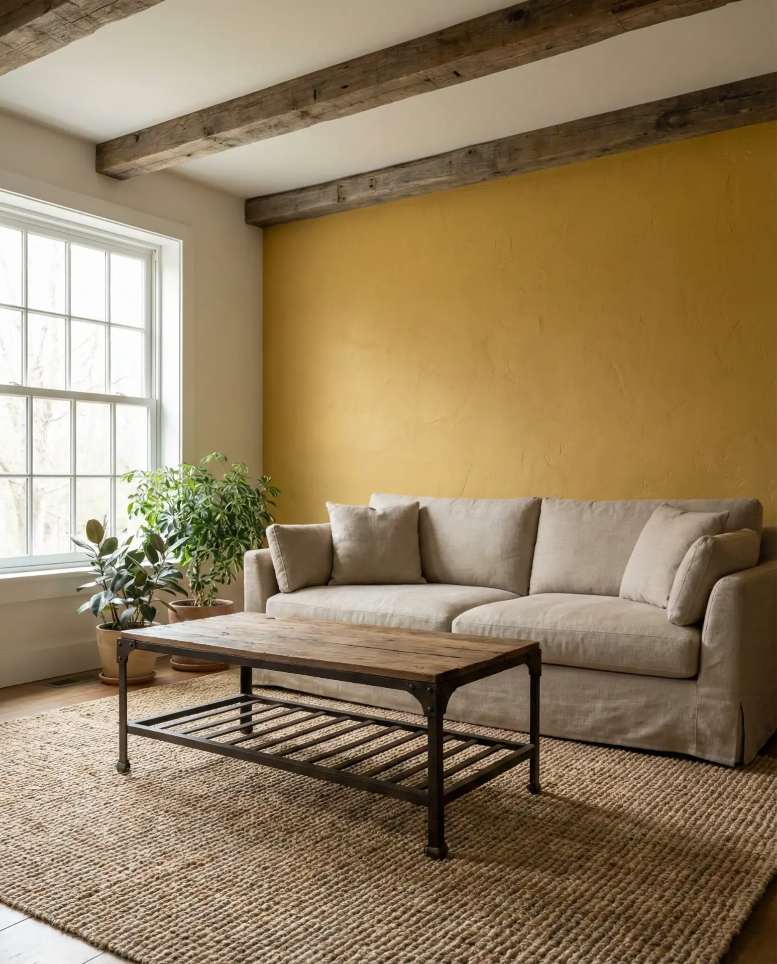 Mustard Yellow Accent Wall in a Rustic Space 1