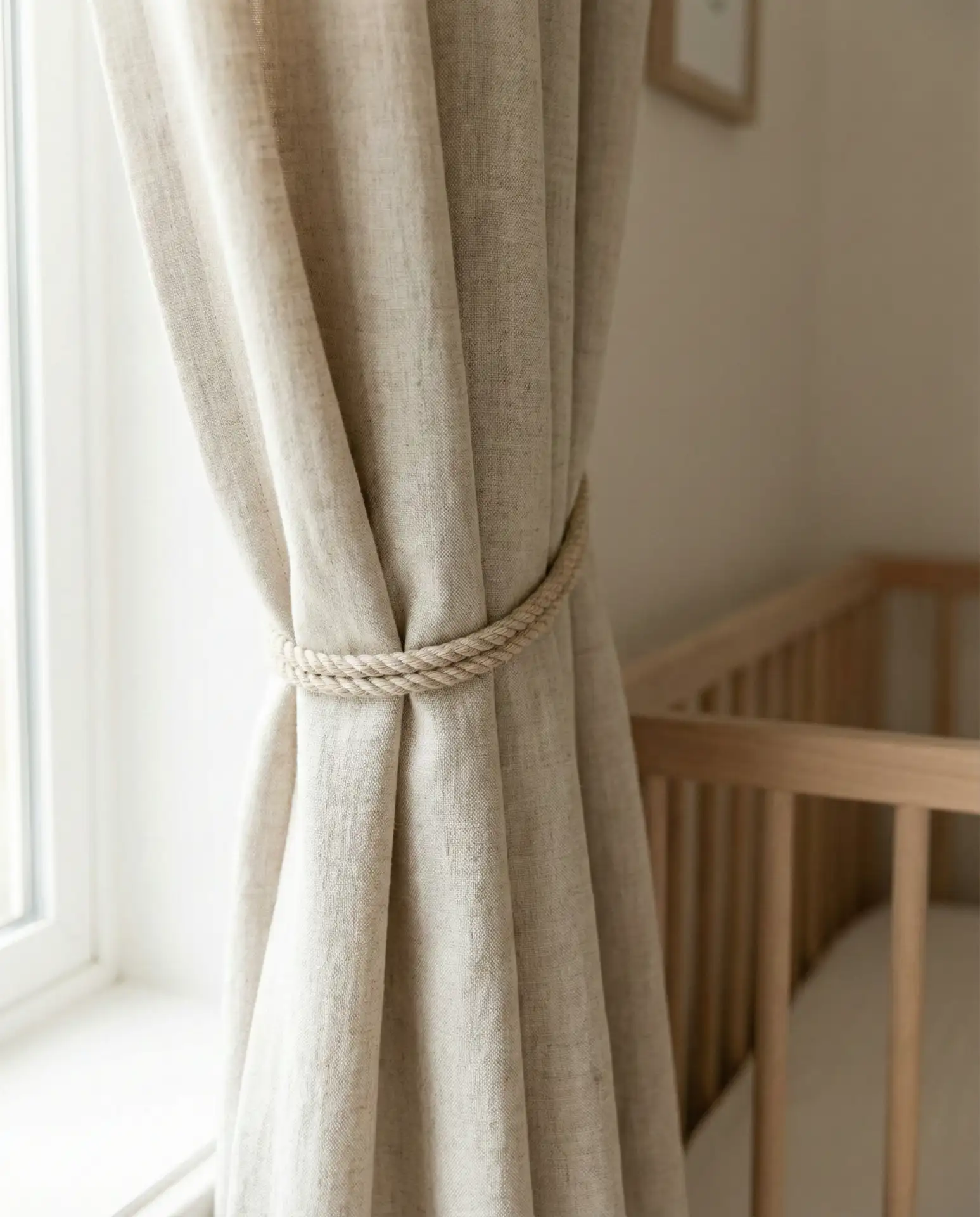 Neutral Linen Curtains with Tied-Back Detail 2