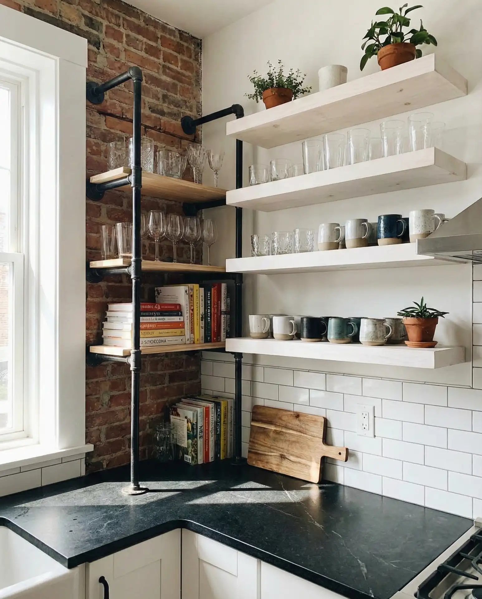 Open Shelving in Black Metal Frames 1