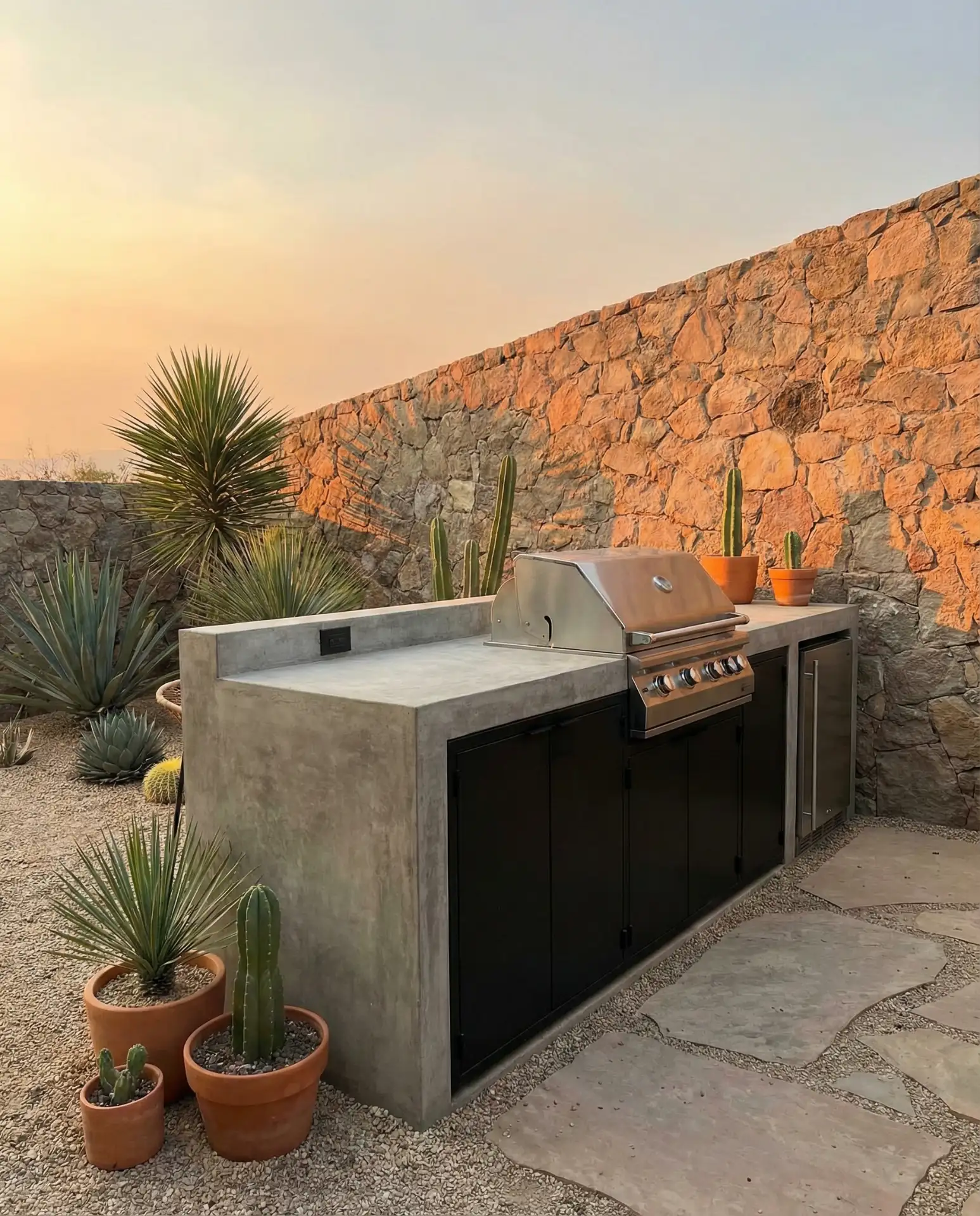 Outdoor Kitchen with Stone and Steel 1